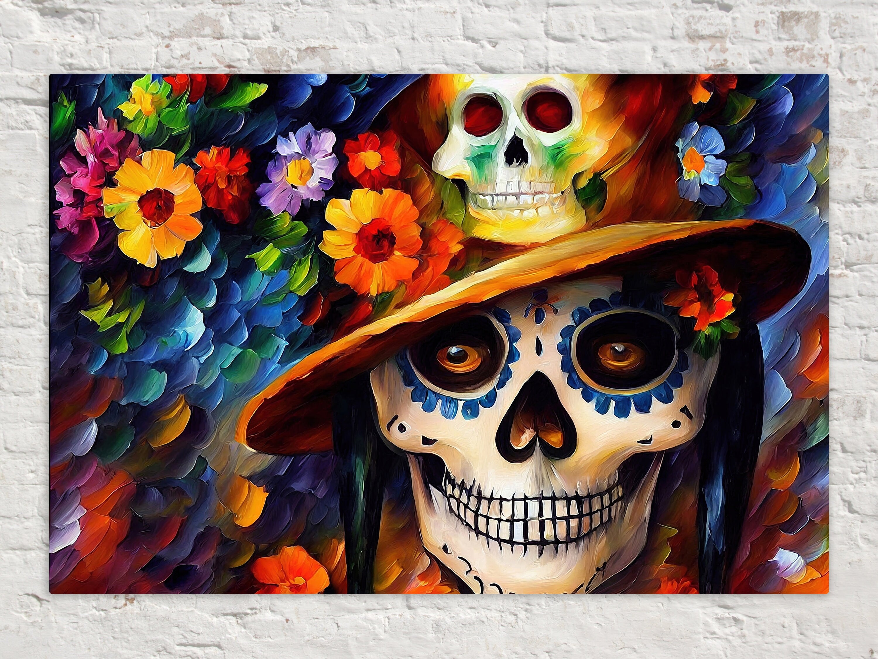 Dia De Los Muertos Canvas – Colorful Sugar Skull Painting on Gallery Ready Frame