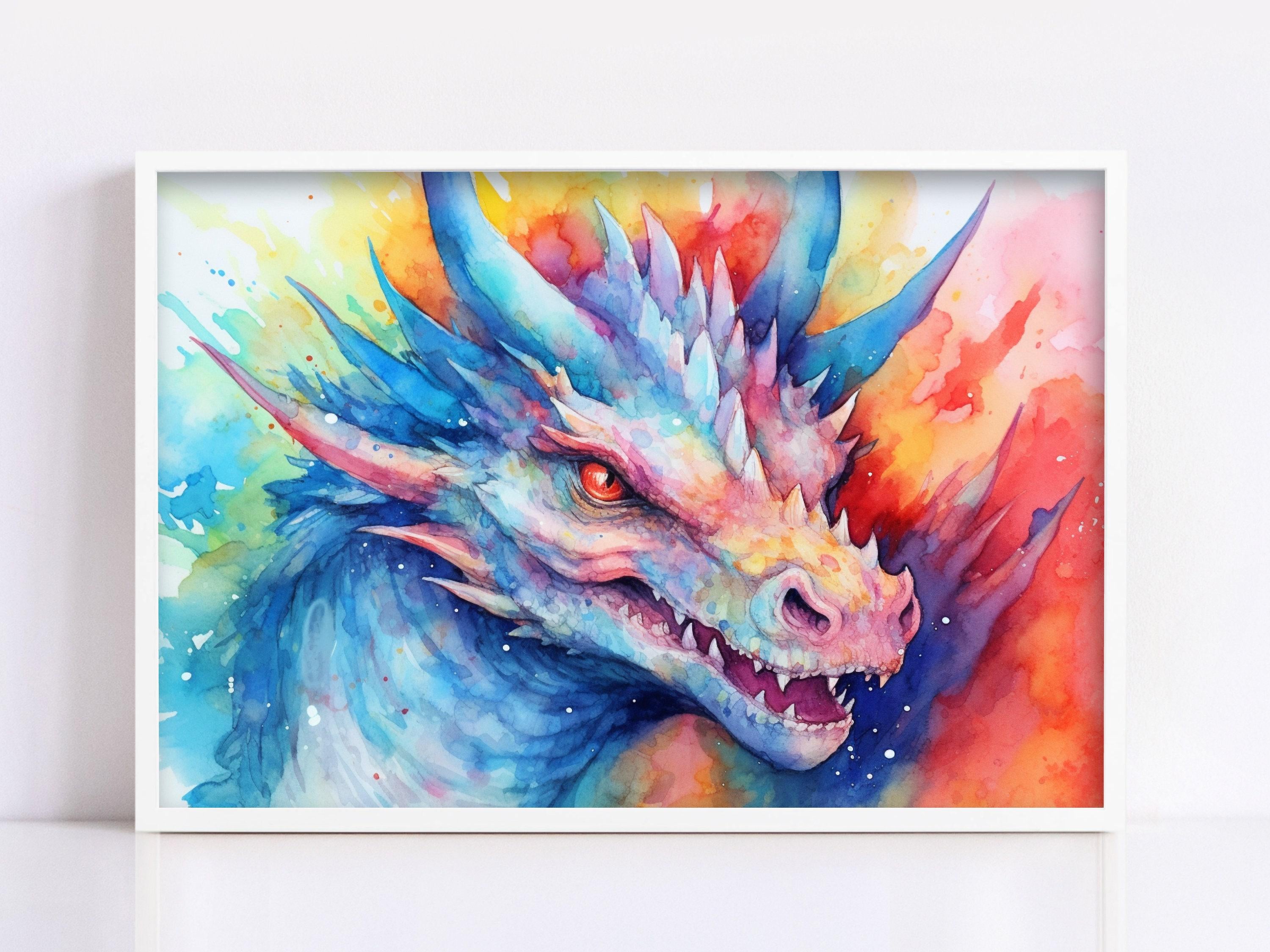 Dragon Portrait: Watercolor Wall Decor Print, Giclee Print on Canvas, Artist Paper, Watercolor Paper, Available in Extra Large Sizes