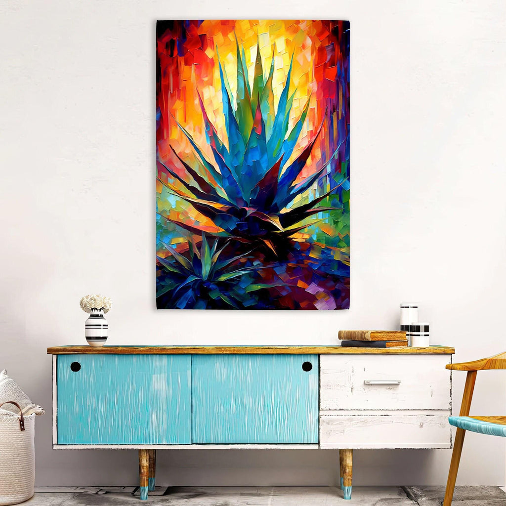 Colorful Agave Plant - Modern Southwest Art on Extra Large Gallery Wrapped Canvas