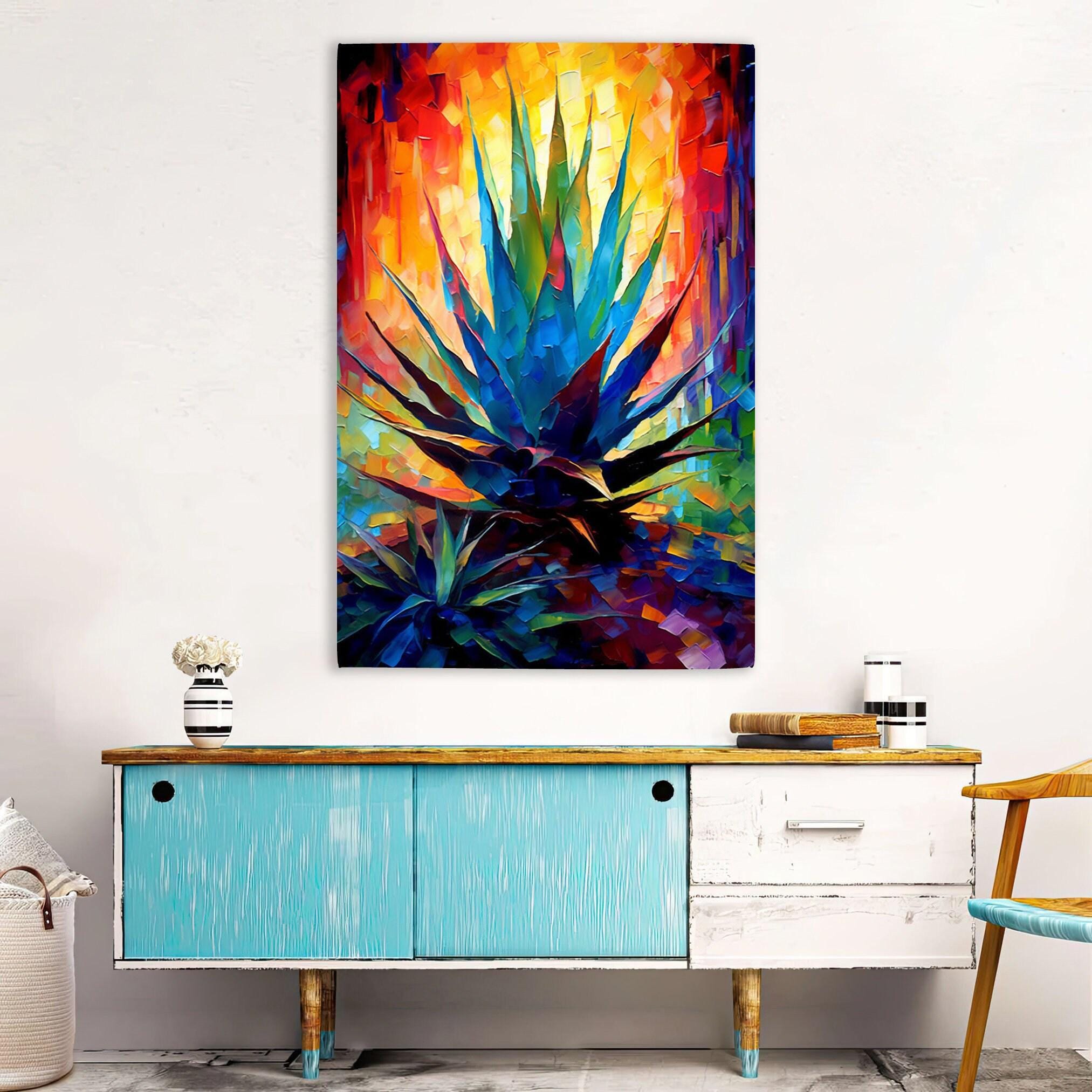 Colorful Agave Plant - Modern Southwest Art on Extra Large Gallery Wrapped Canvas