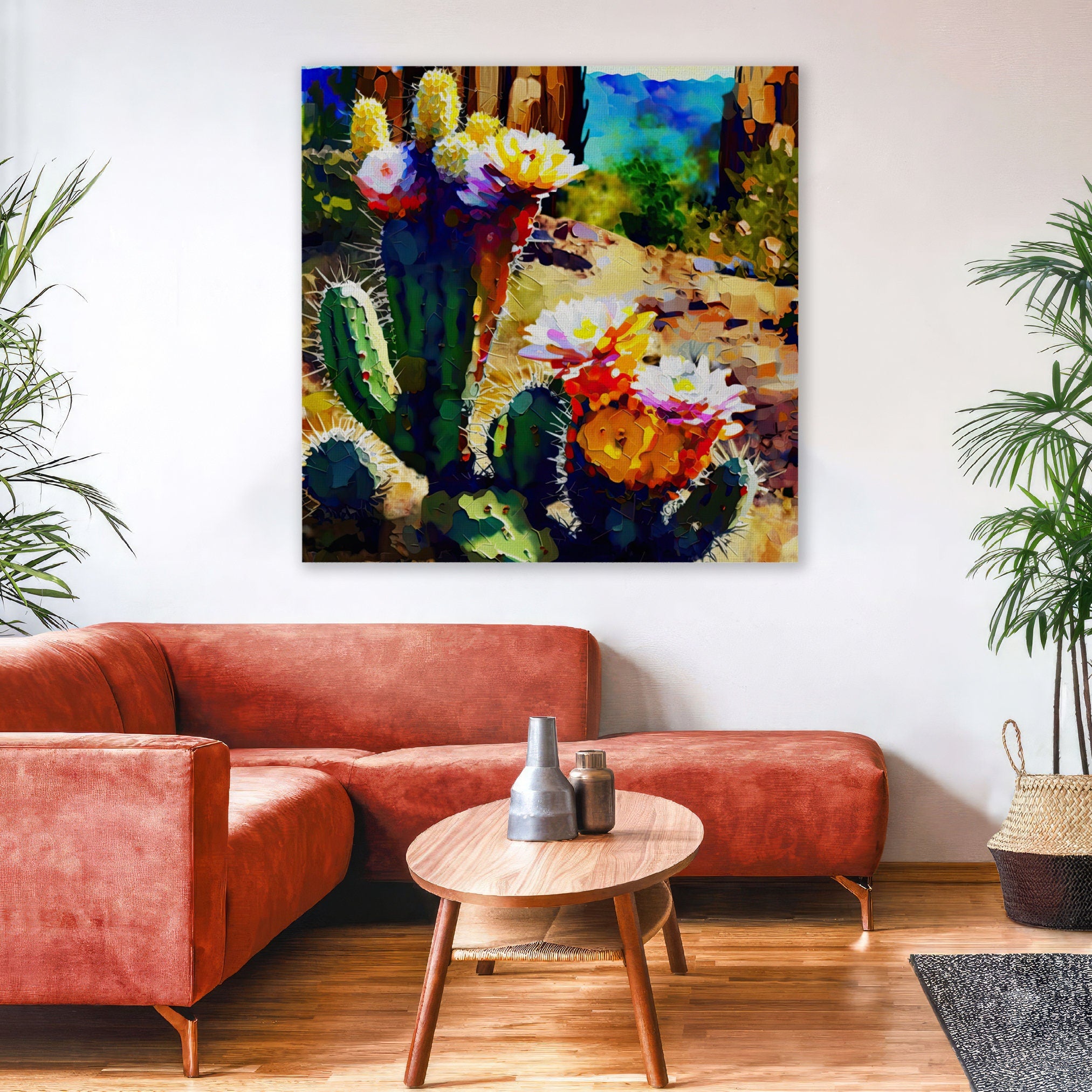 Desert Wall Art - Abstract Saguaro Cactus Bloom on Gallery Wrapped Canvas, Ready to Hang