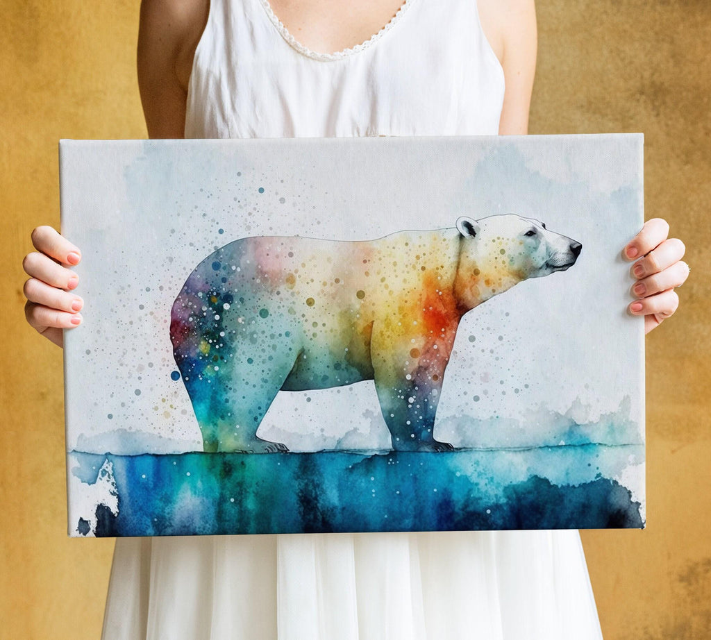 Elegant Arctic: Polar Bear Watercolor Painting, Giclee Print on Canvas, Artist Paper, Watercolor Paper, Available in Extra Large Sizes