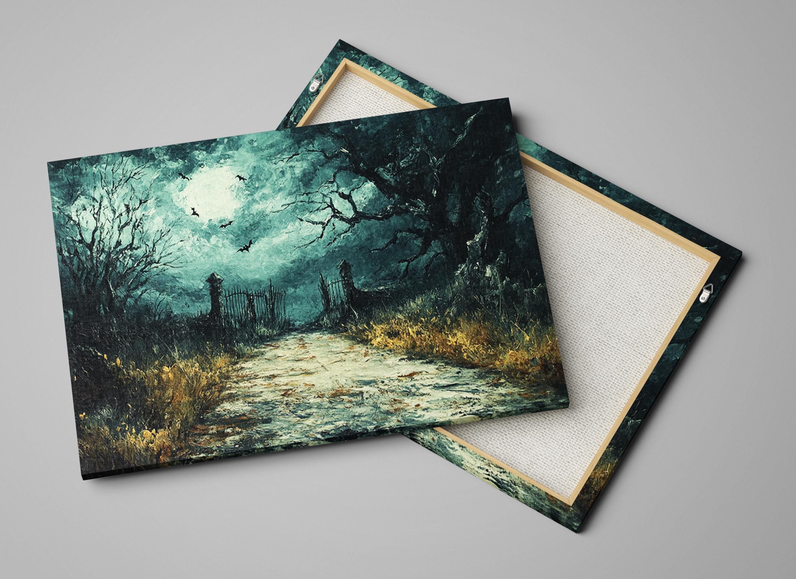 Haunted House Wall Art – Spooky Halloween Decor | Extra Large Framed Canvas