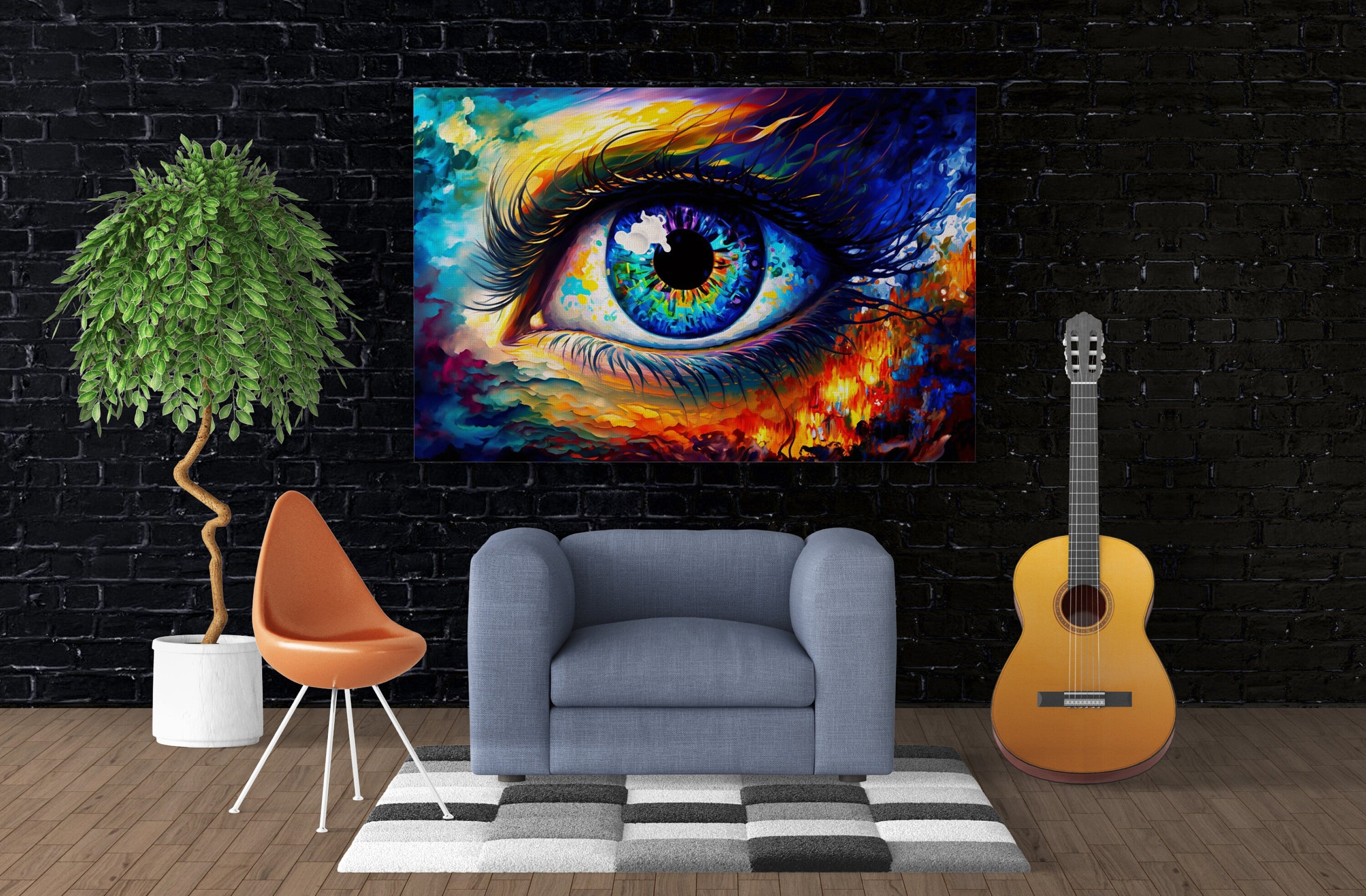 Colorful Eye Canvas – Vivid Psychedelic Eye Wall Art with Wooden Frame