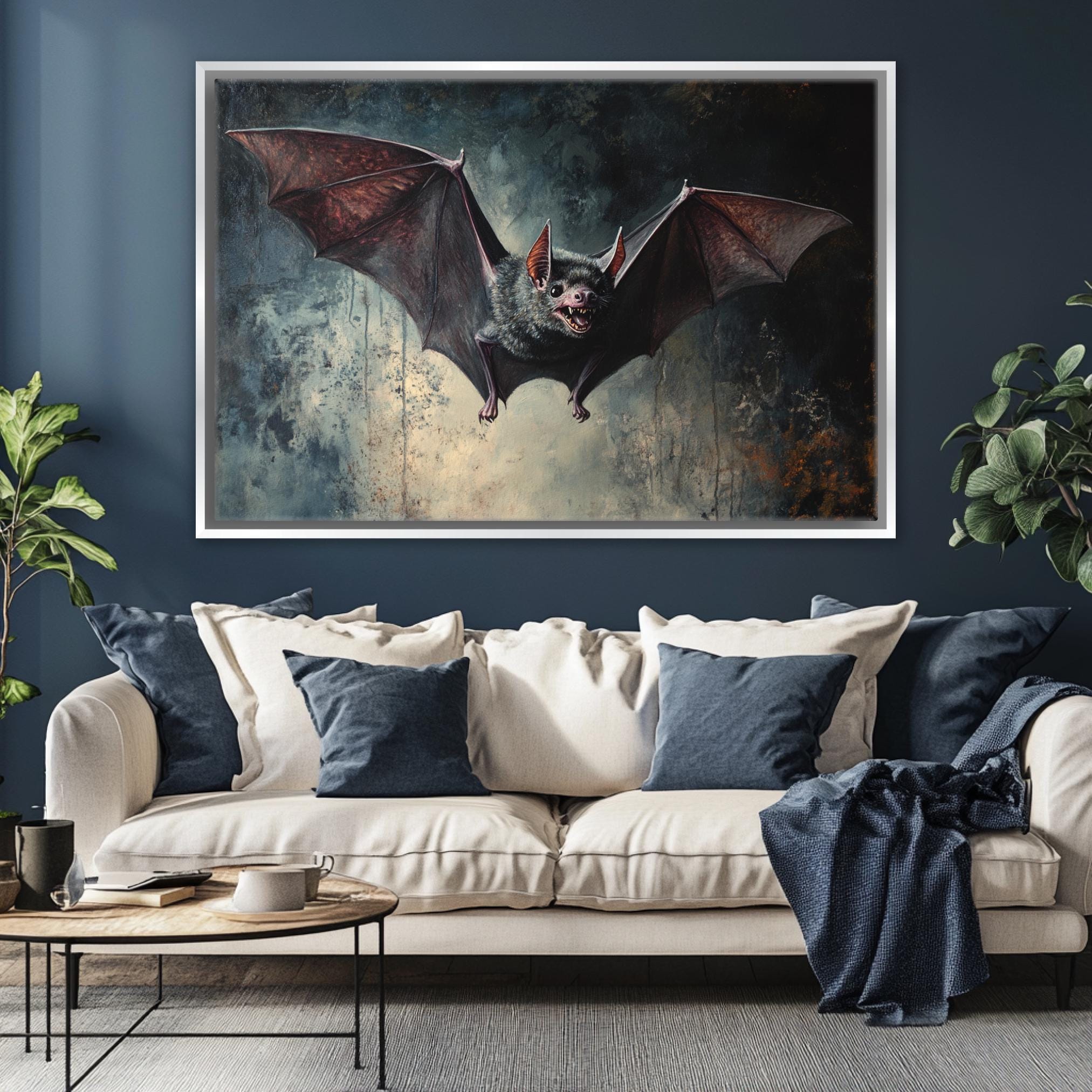 Gothic Halloween Bat Art - Extra Large Framed Canvas Print | Dark Victorian Decor