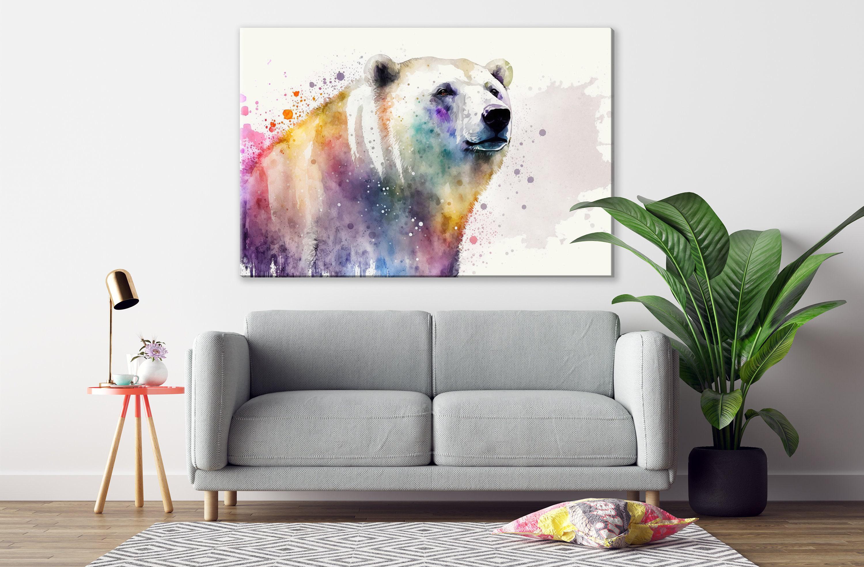 Icy Guardian: Polar Bear Watercolor Painting, Giclee Print on Canvas, Artist Paper, Watercolor Paper, Available in Extra Large Sizes