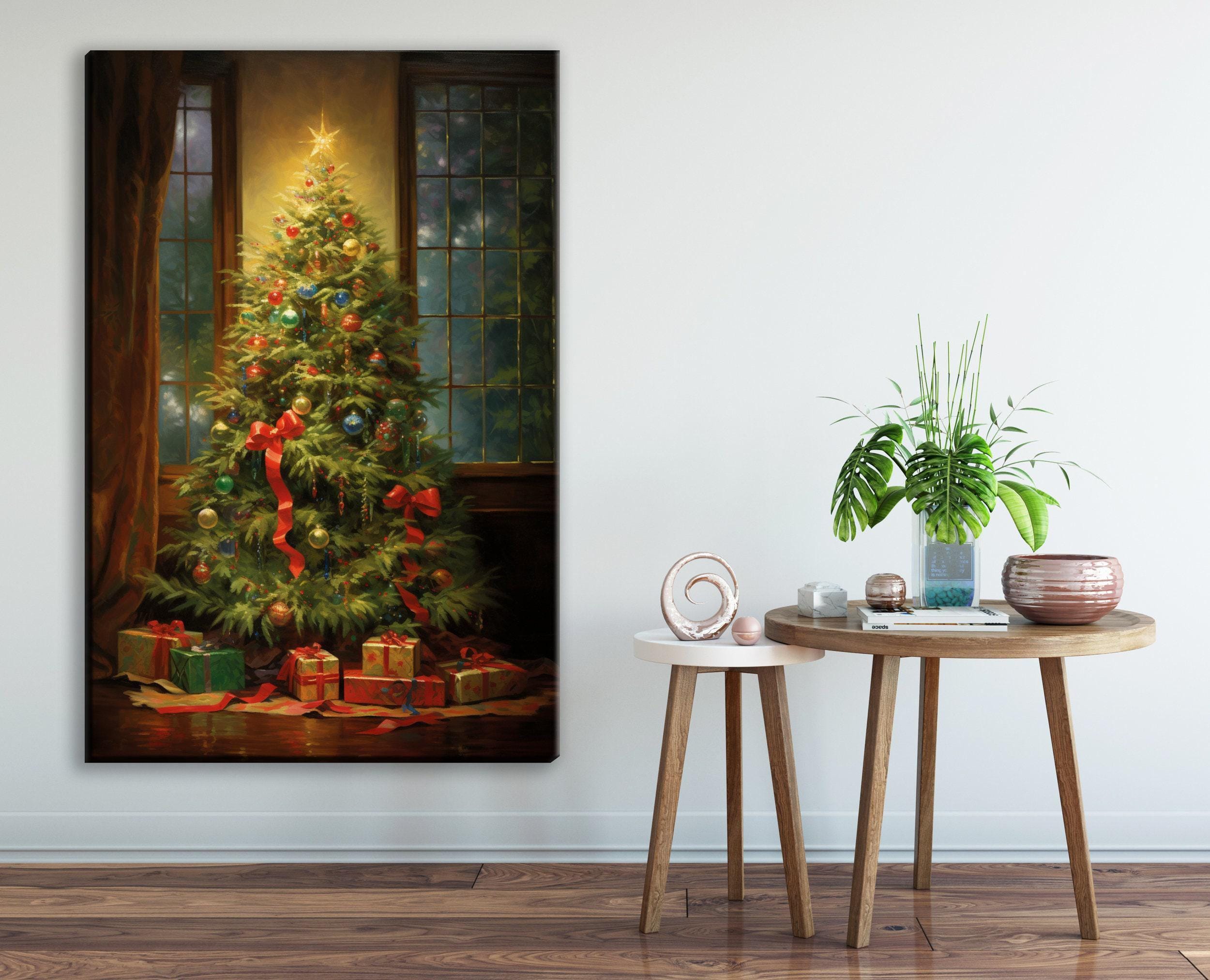 Oil Painting Christmas Tree - Large Gallery Wrapped Canvas | Ready to Hang Holiday Wall Art