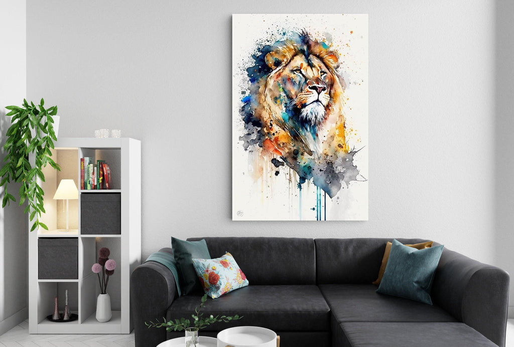 Majestic Lion: Watercolor Lion Wall Art Print, Giclee Print on Canvas, Artist Paper, Watercolor Paper, Available in Extra Large Sizes