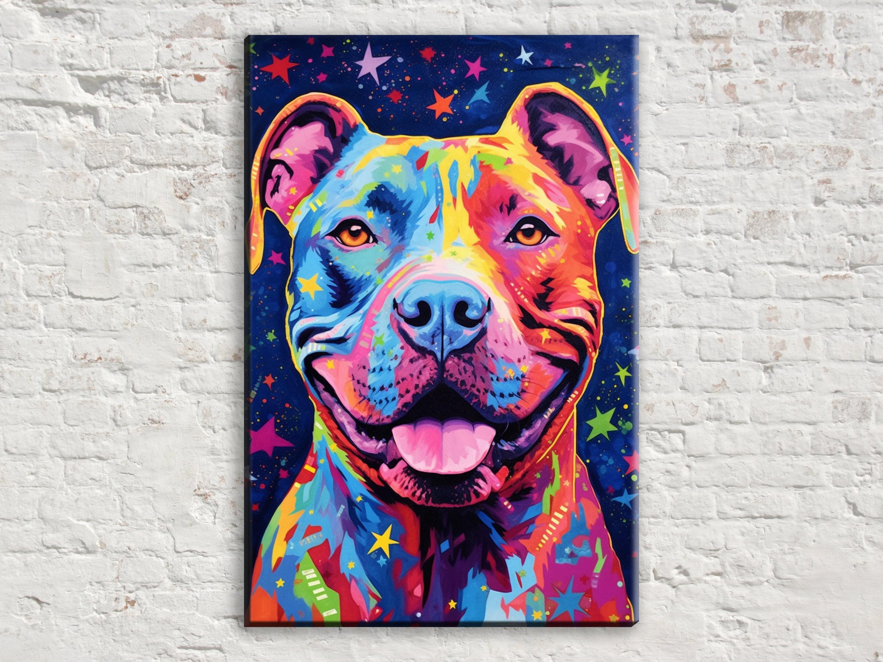 Pitbull Canvas Art – Large Canvas Print | Colorful Dog Artwork, Vibrant Pop Art Dog Print