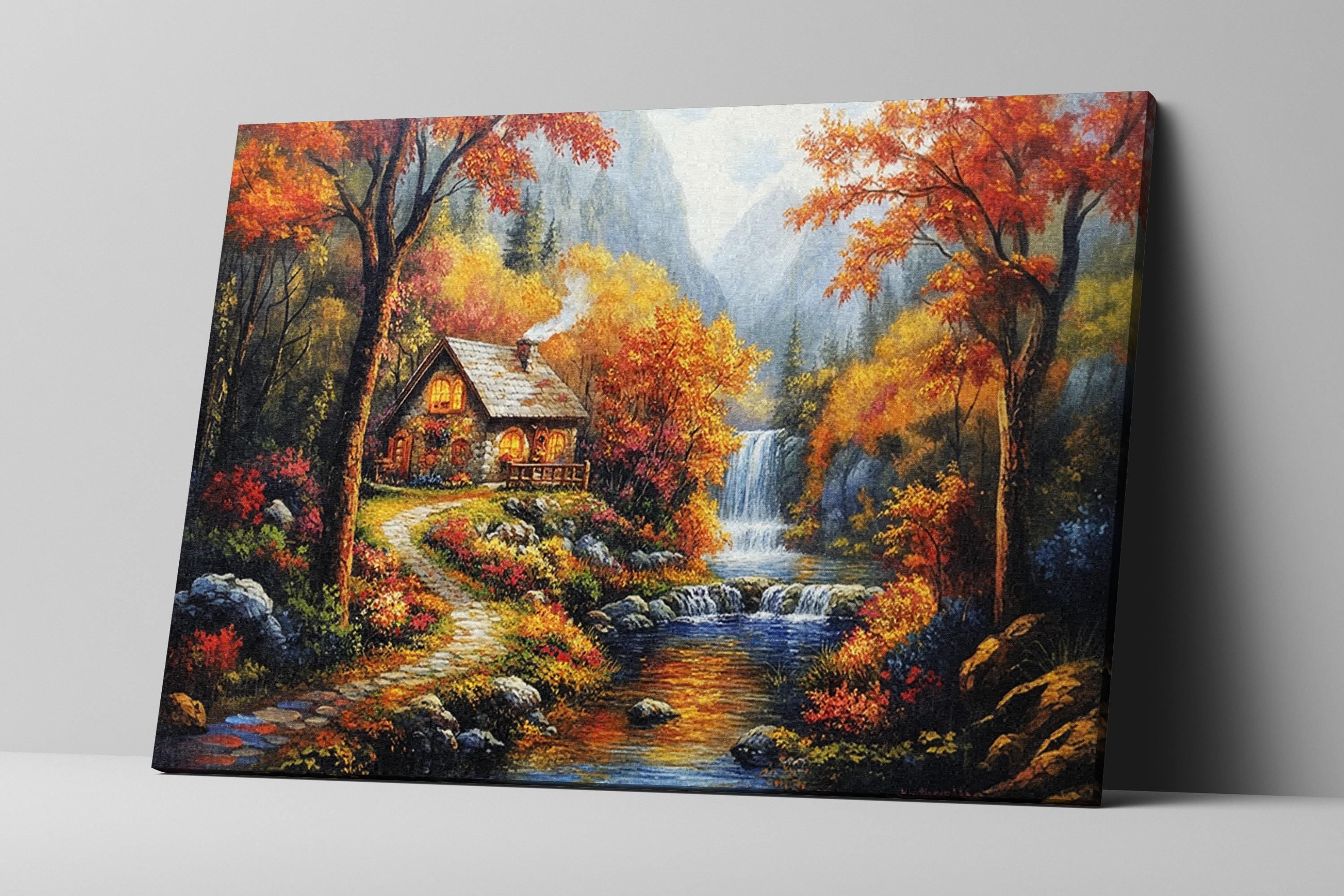 Autumn Landscape Canvas - Extra Large Framed Fall Wall Art, Cozy Rustic Decor
