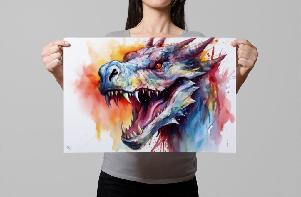 Fantasy Serpent Charm: Dragon Watercolor Painting, Giclee Print on Canvas, Artist Paper, Watercolor Paper, Available in Extra Large Sizes