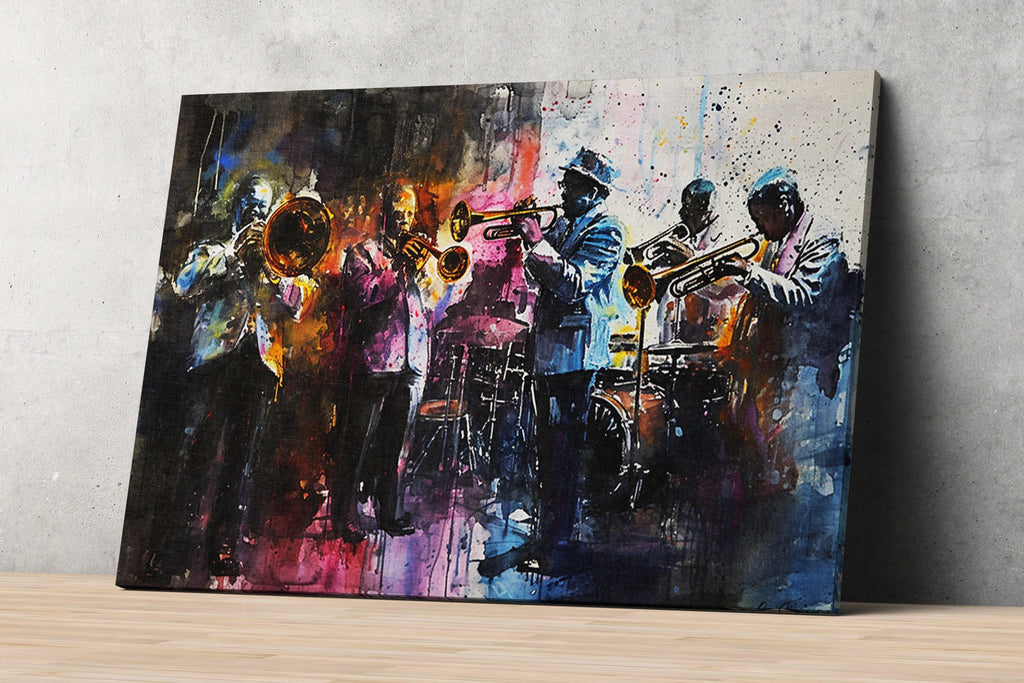 Soulful Jazz Band Watercolor Print – Jazz Wall Art, Giclee Print on Canvas, Artist Paper, Watercolor Paper, Available in Extra Large Sizes