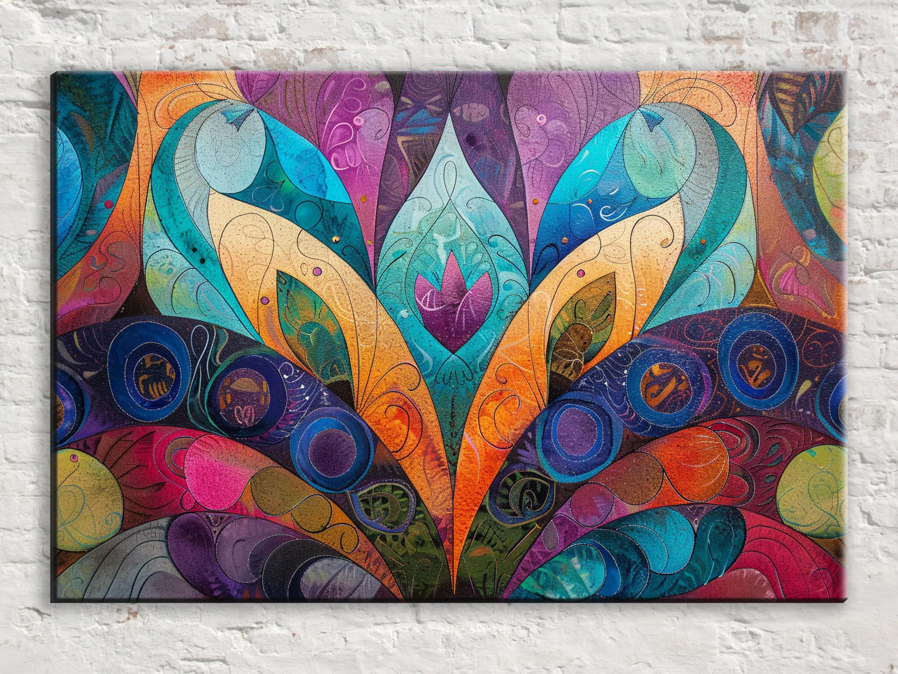 Bohemian Wall Art - Boho Flower Canvas on Gallery Wrapped Canvas | Large Vibrant Print