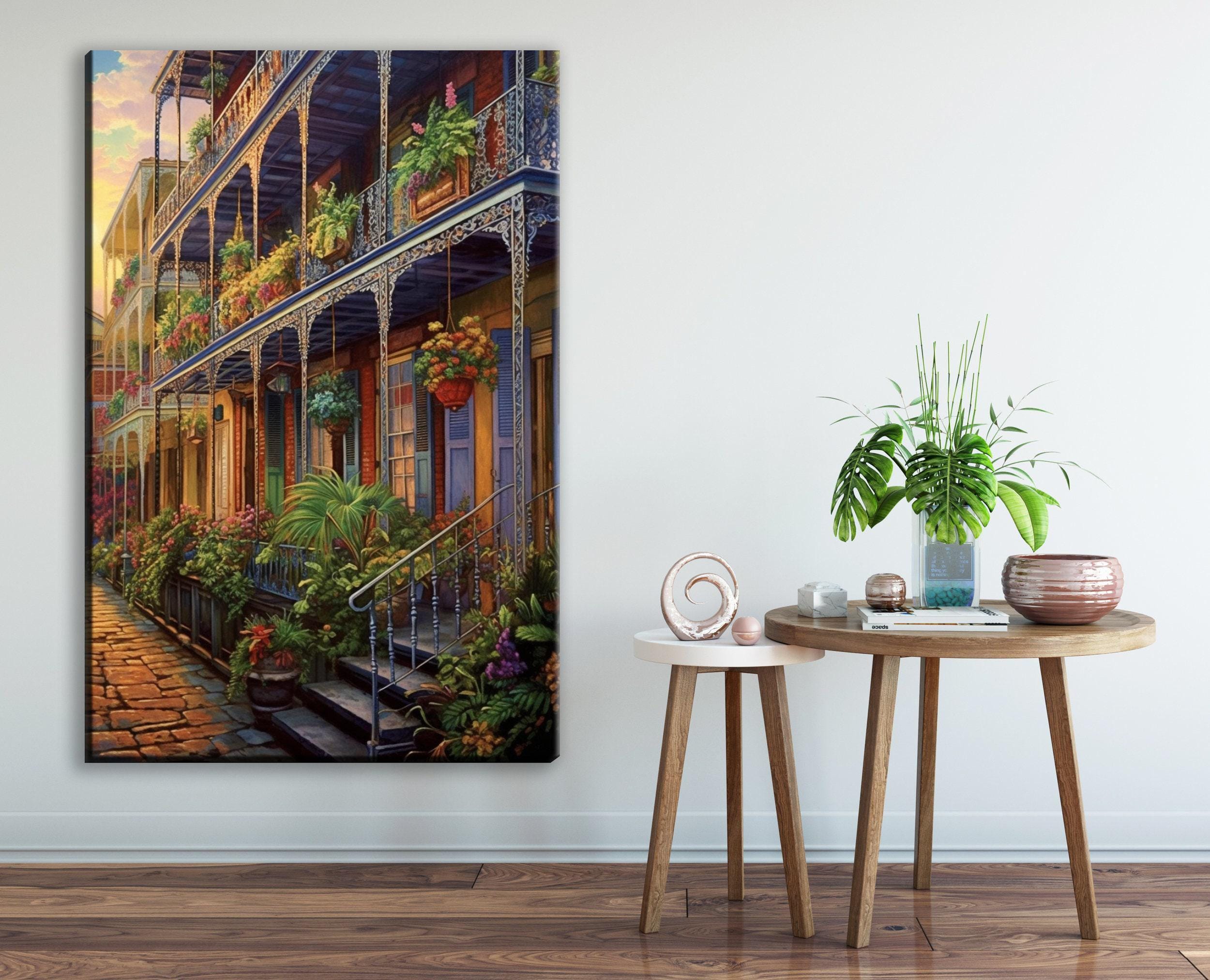 New Orleans Canvas Art – French Quarter Painting on Large Framed Canvas with Wood Frame