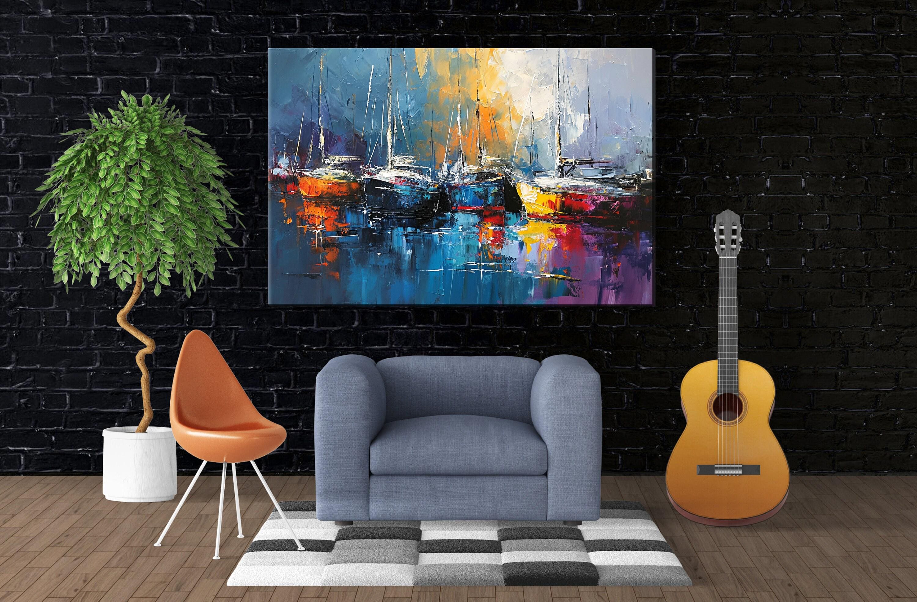 Sailboat Harbor Art - Large Canvas Sailboat Print | Nautical Decor Art, Coastal Home Decor