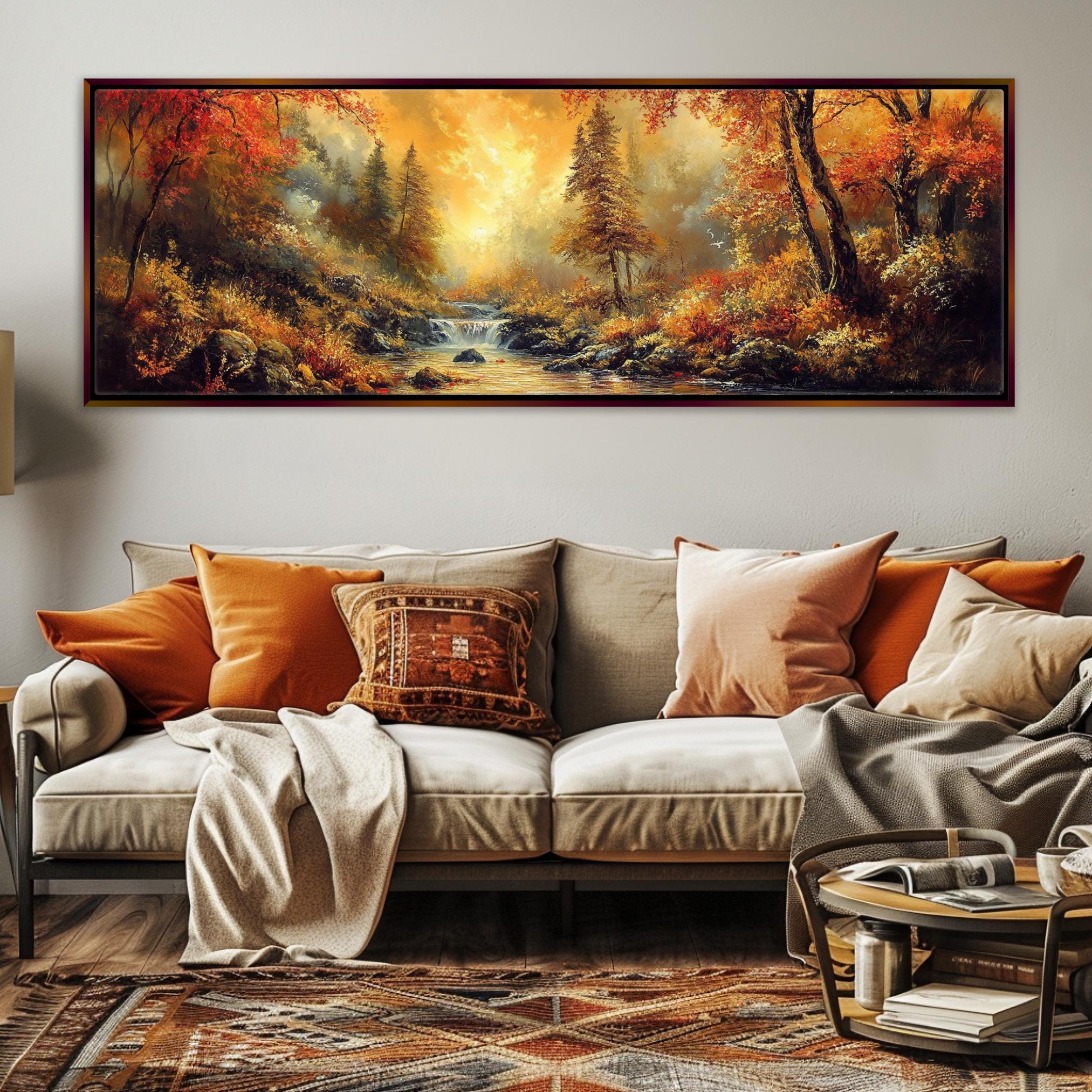 Panoramic Wall Art – Golden Hour Fall Landscape, Framed Canvas, Extra Large