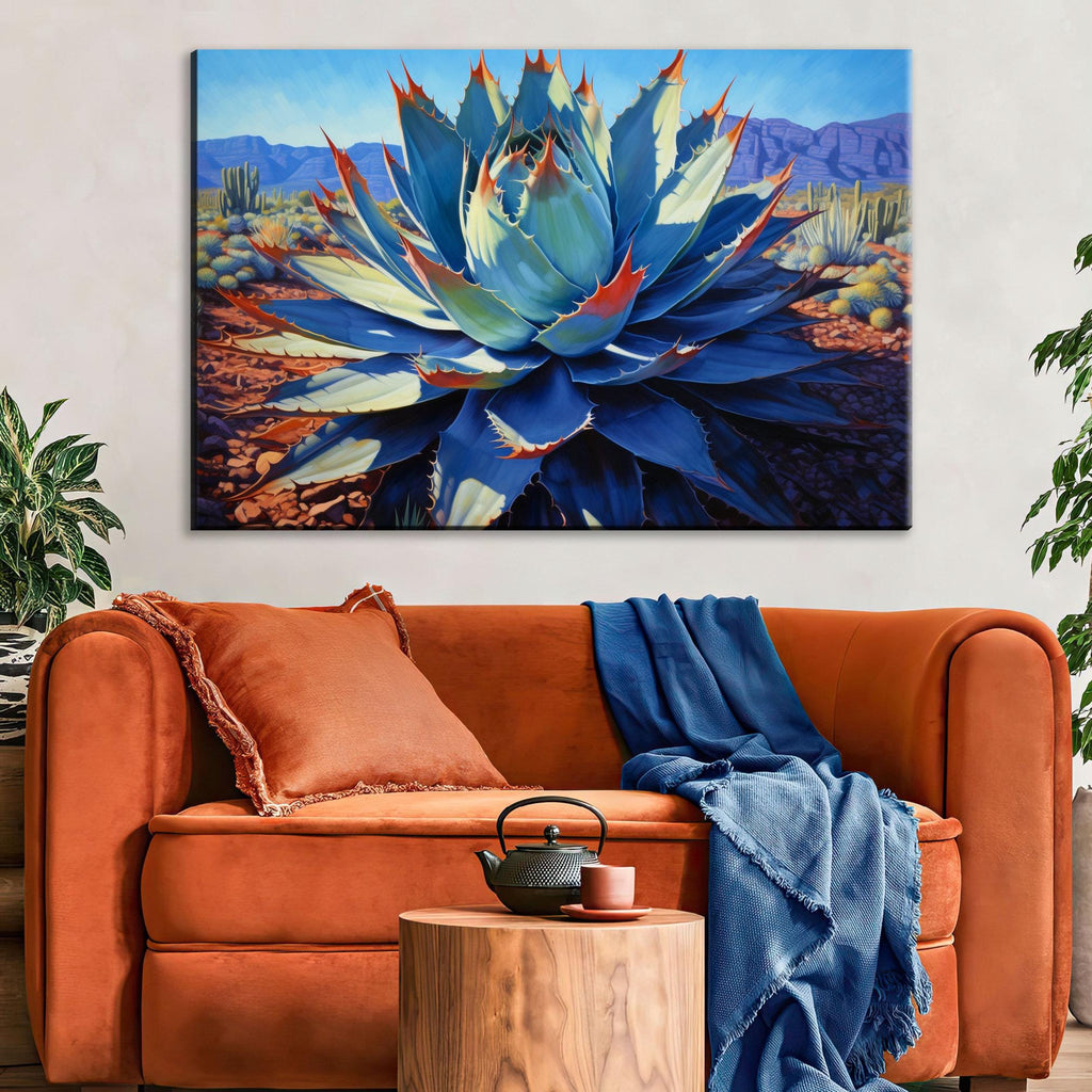 Blue Agave Canvas Print – Southwest Painting on Extra Large Gallery Ready Canvas