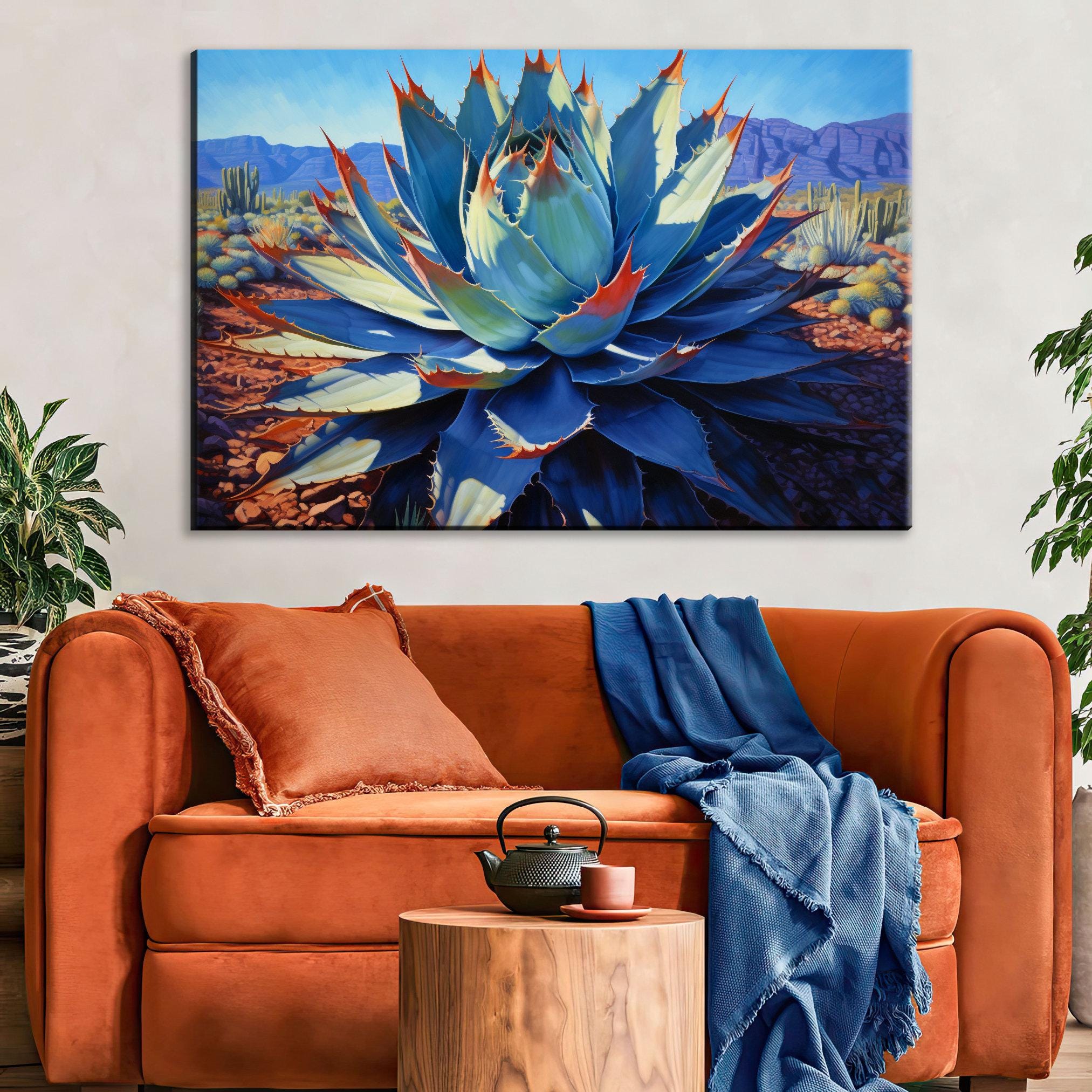 Blue Agave Canvas Print – Southwest Painting on Extra Large Gallery Ready Canvas