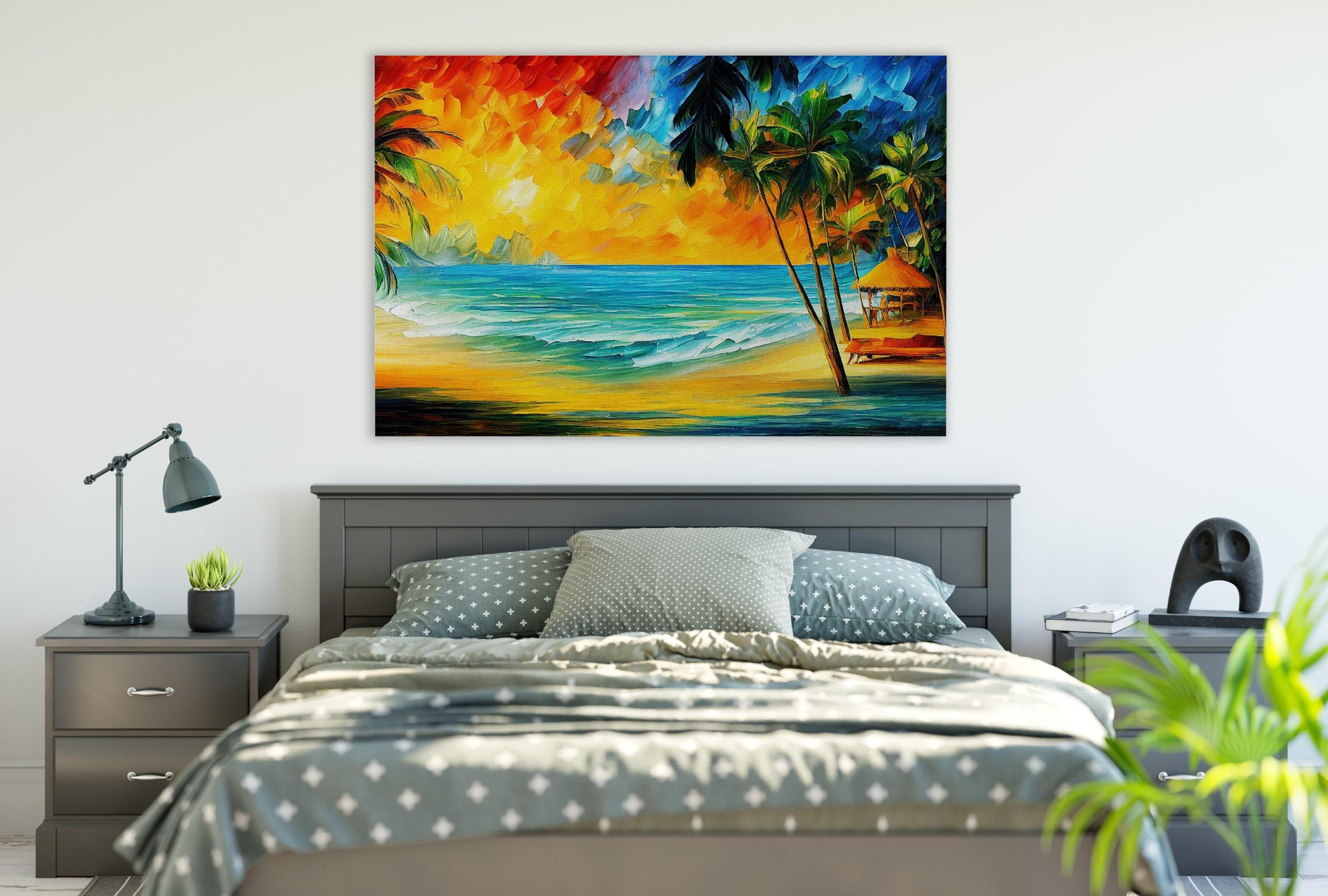 Tropical Beach Canvas Print – Vibrant Nautical Oil Painting | Gallery Ready Wall Art