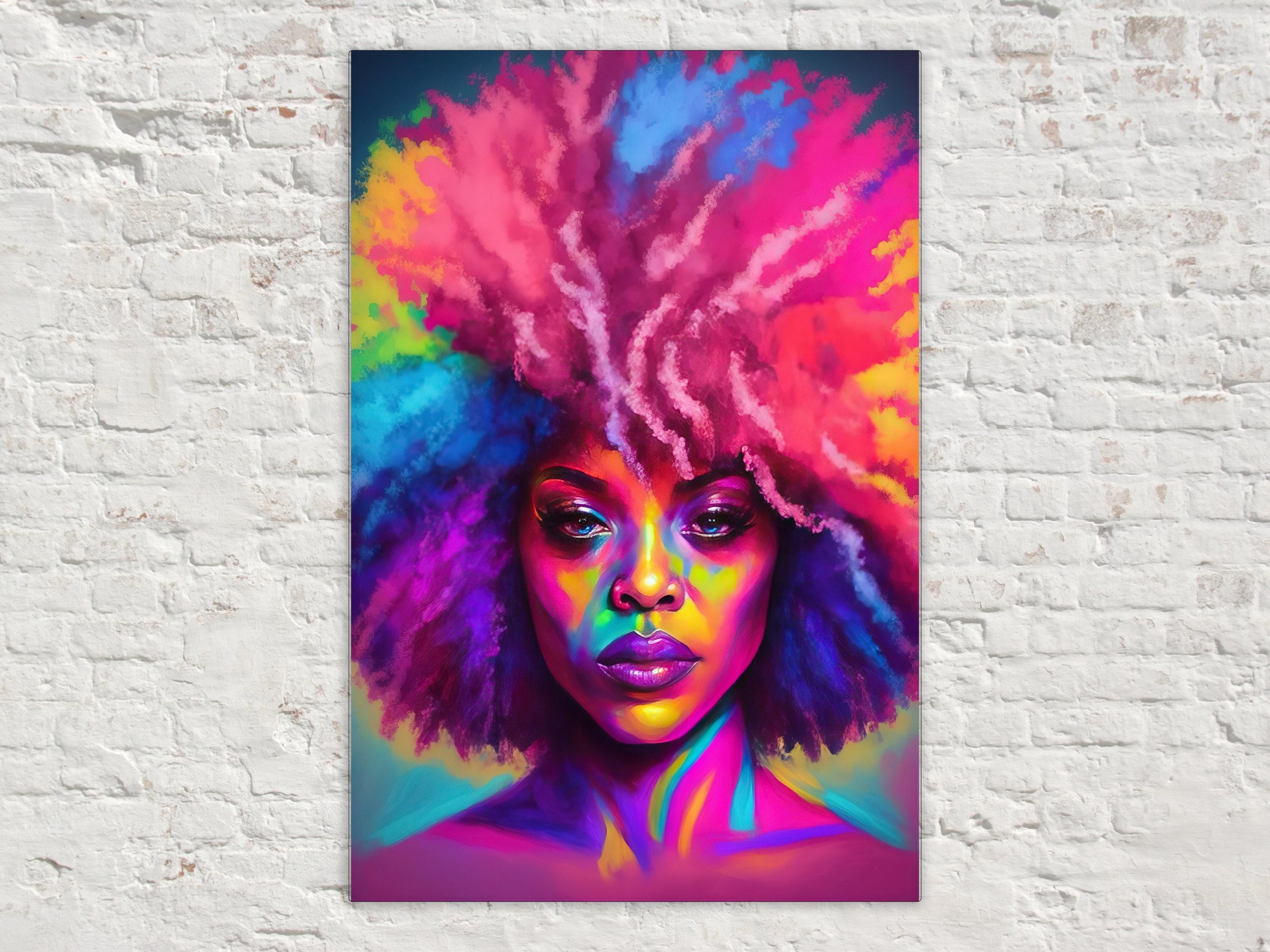 Black Female Art Print - Vibrant African Queen Painting on Gallery Wrapped Canvas