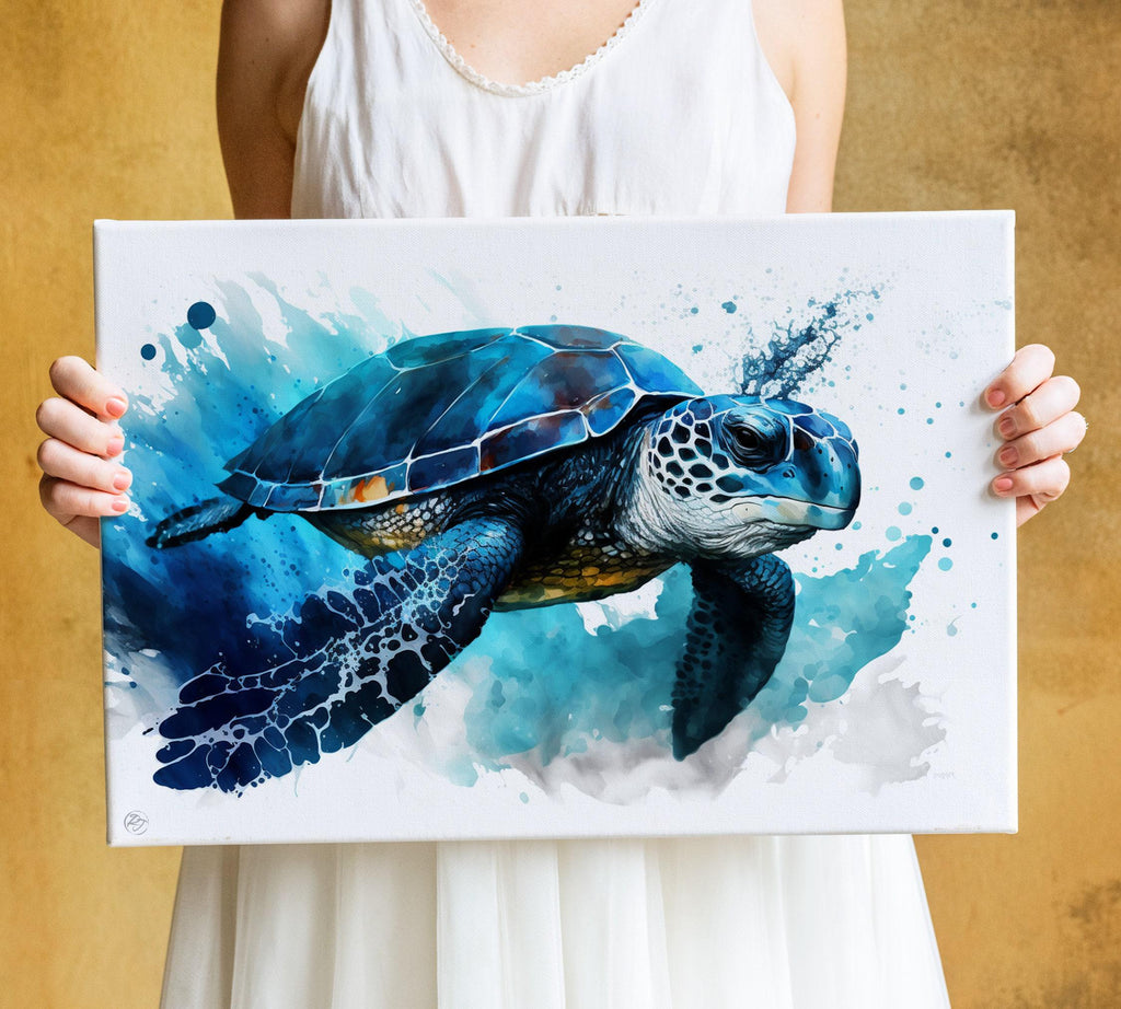 Ocean's Guardian: Watercolor Sea Turtle Wall Art, Giclee Print on Canvas, Artist Paper, Watercolor Paper, Available in Extra Large Sizes