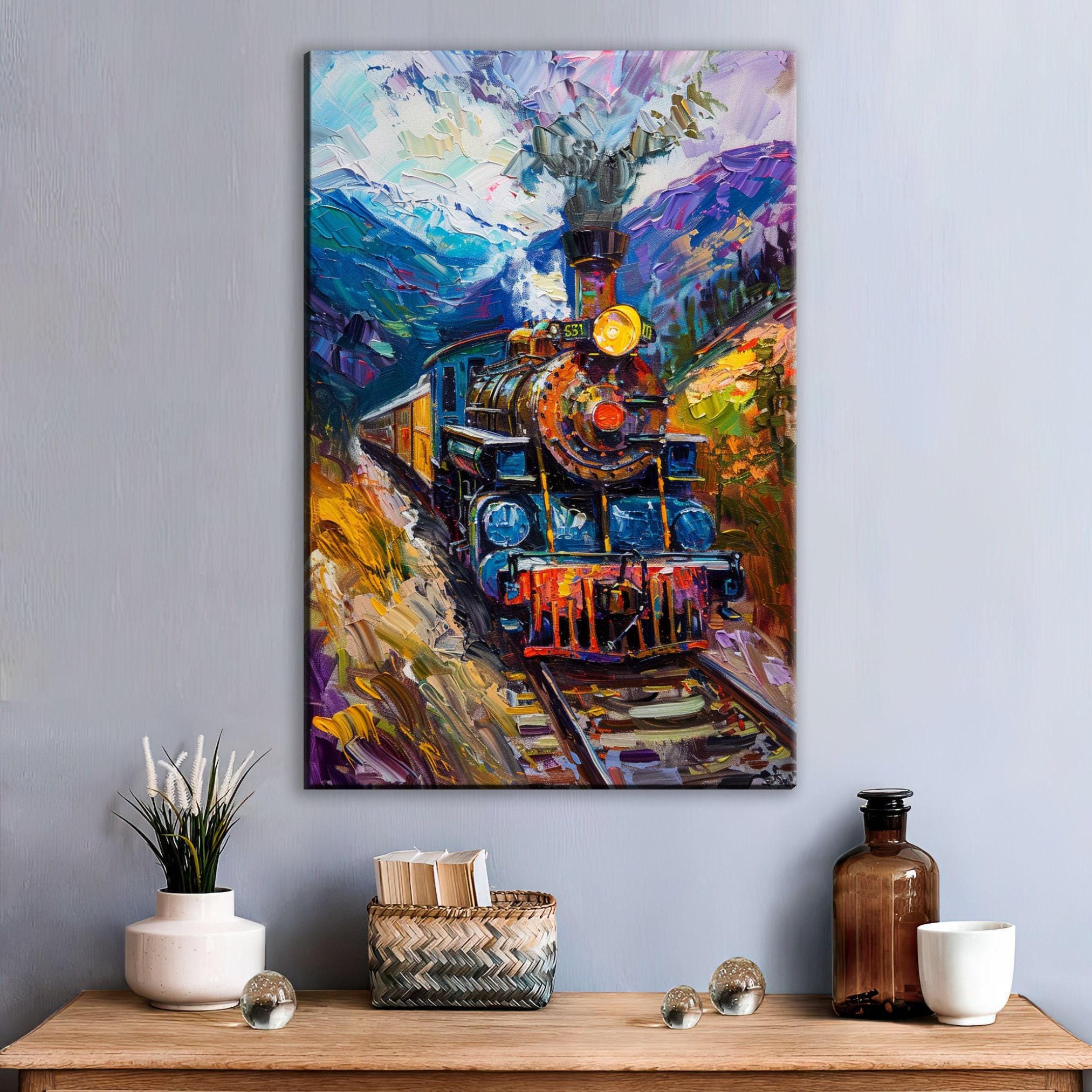 Vintage Train Painting – Classic Locomotive Art on Extra Large Canvas Print