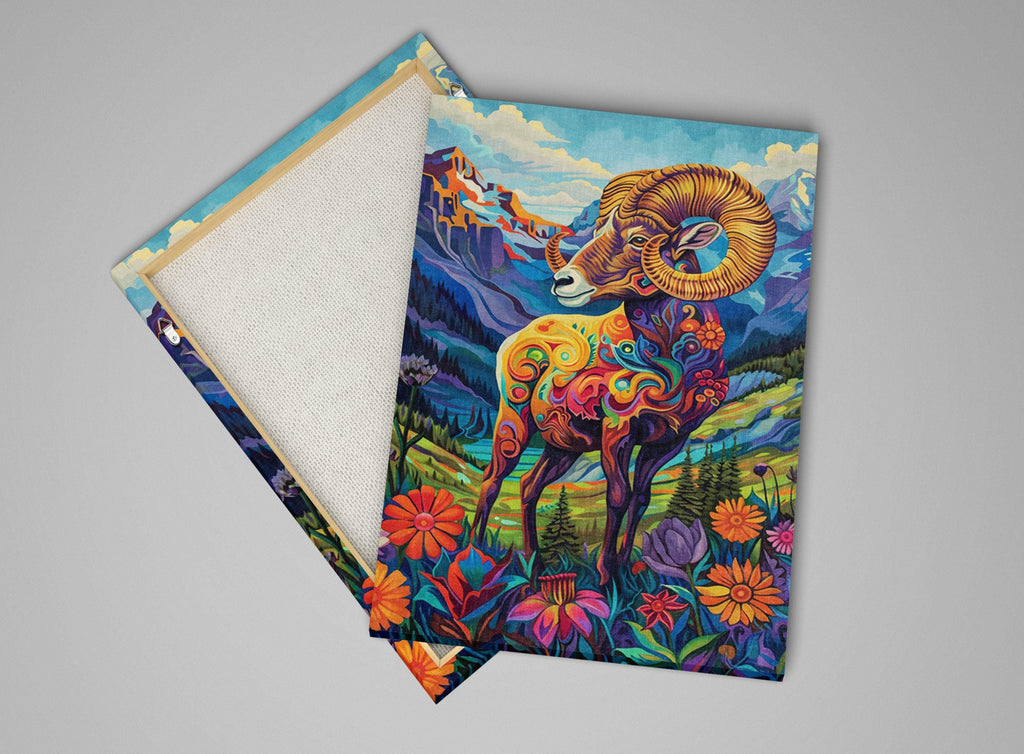 Bighorn Sheep Canvas – Vibrant Wildlife Painting on Gallery Wrapped Large Canvas Print