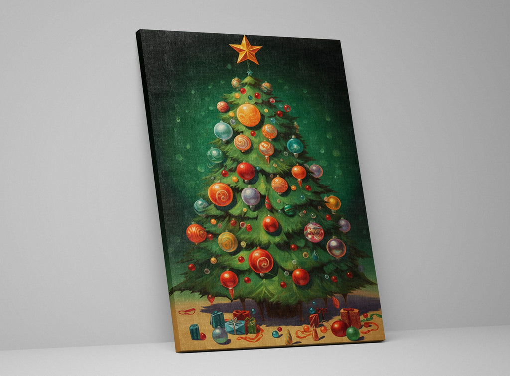 Holiday Tree Canvas | Bright Christmas Art on Extra Large Gallery Wrapped Canvas, Ready to Hang