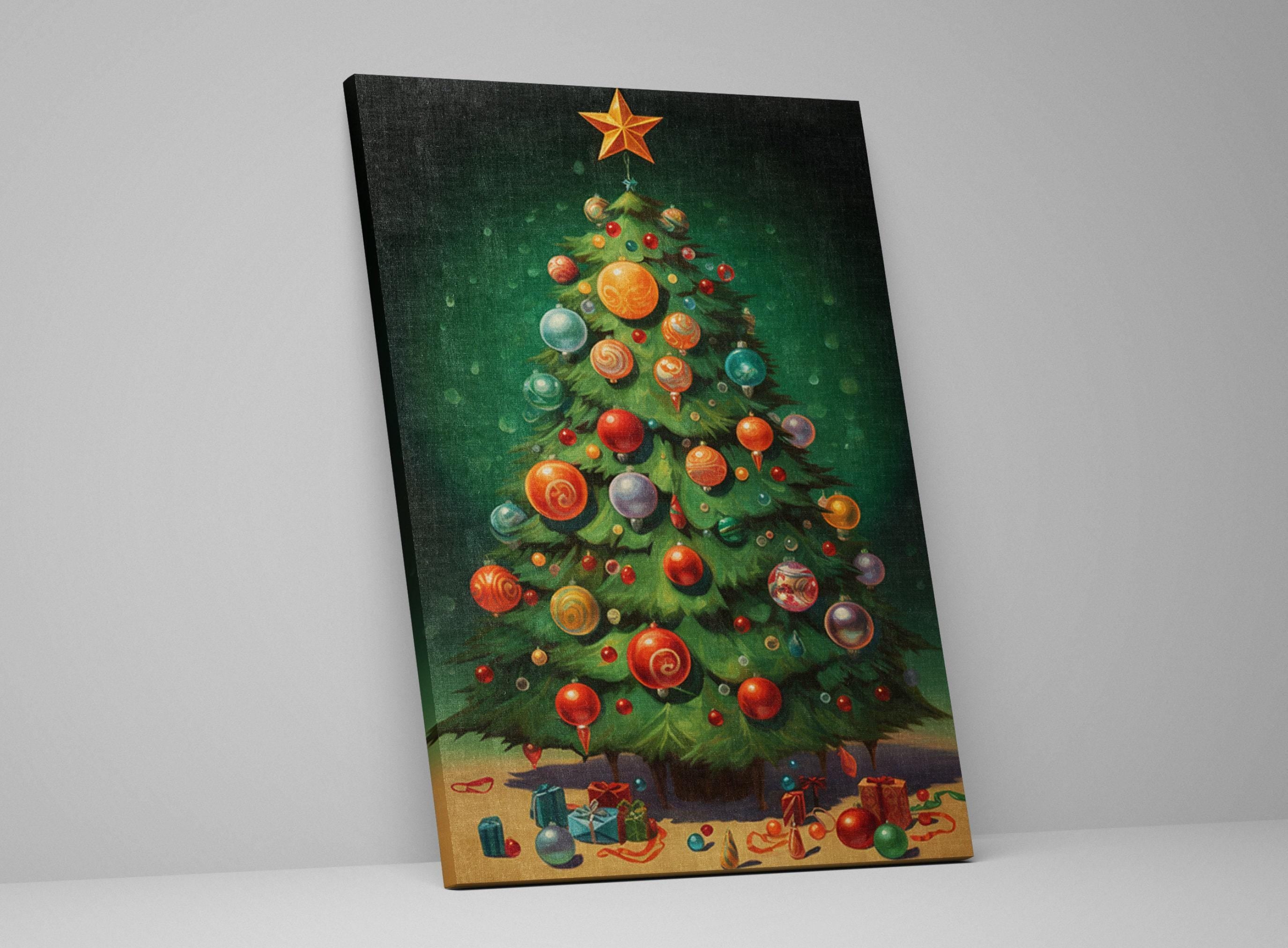 Holiday Tree Canvas | Bright Christmas Art on Extra Large Gallery Wrapped Canvas, Ready to Hang