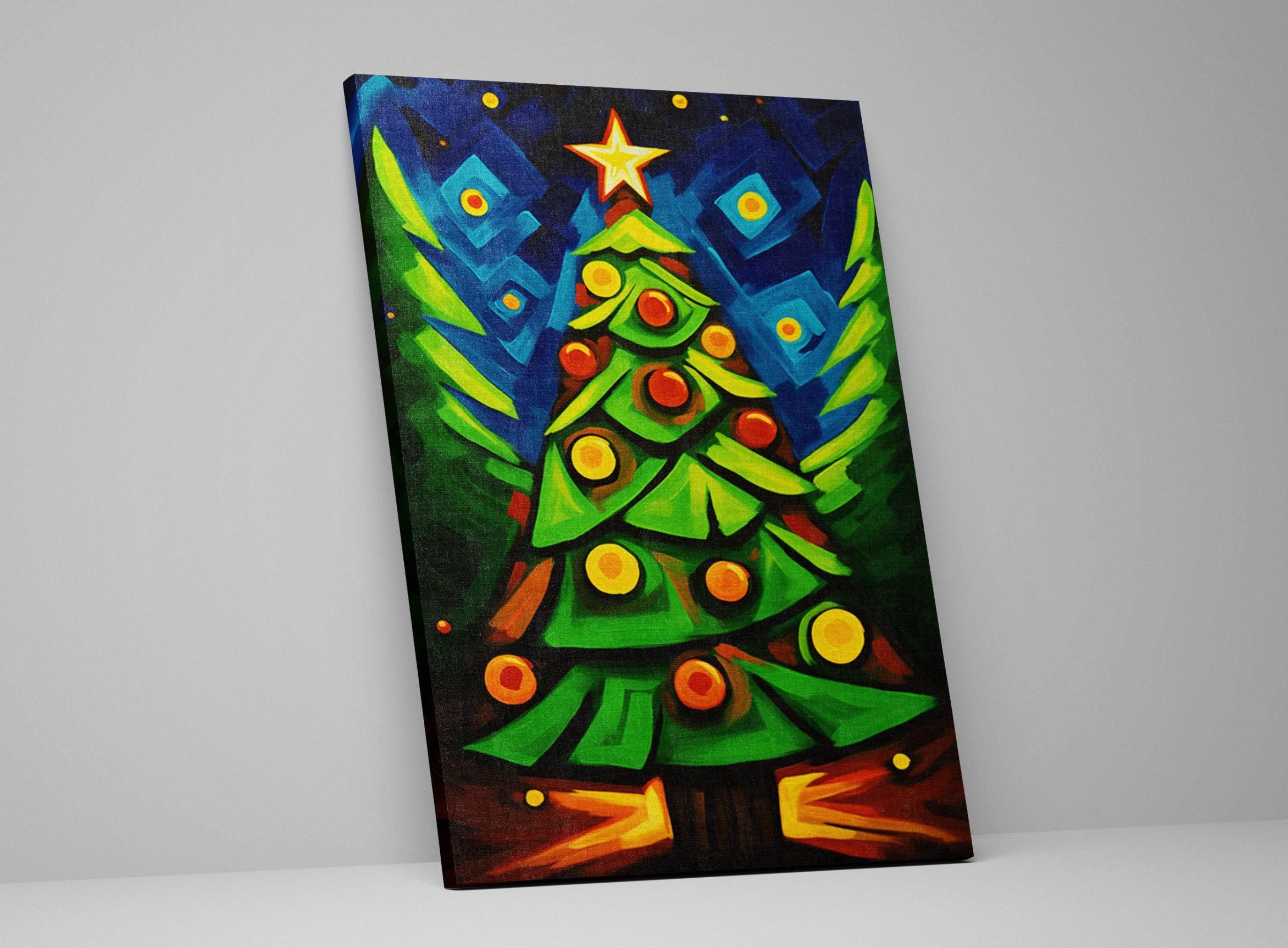 Christmas Tree Canvas - Large Geometric Holiday Wall Art | Gallery Wrapped Artist Print