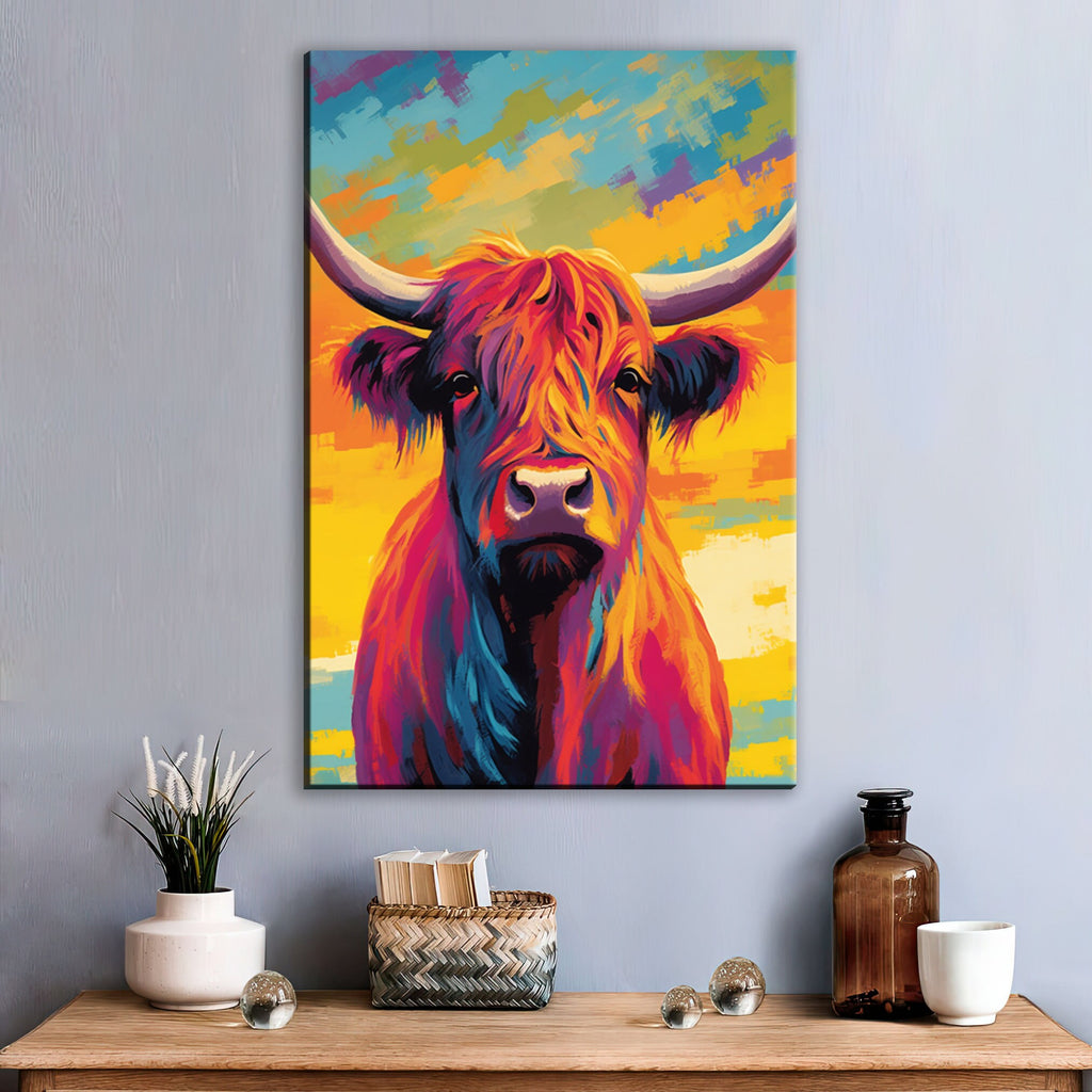 Highland Cow Canvas - Large Rustic Wall Artwork With Scratch Resistant Coating