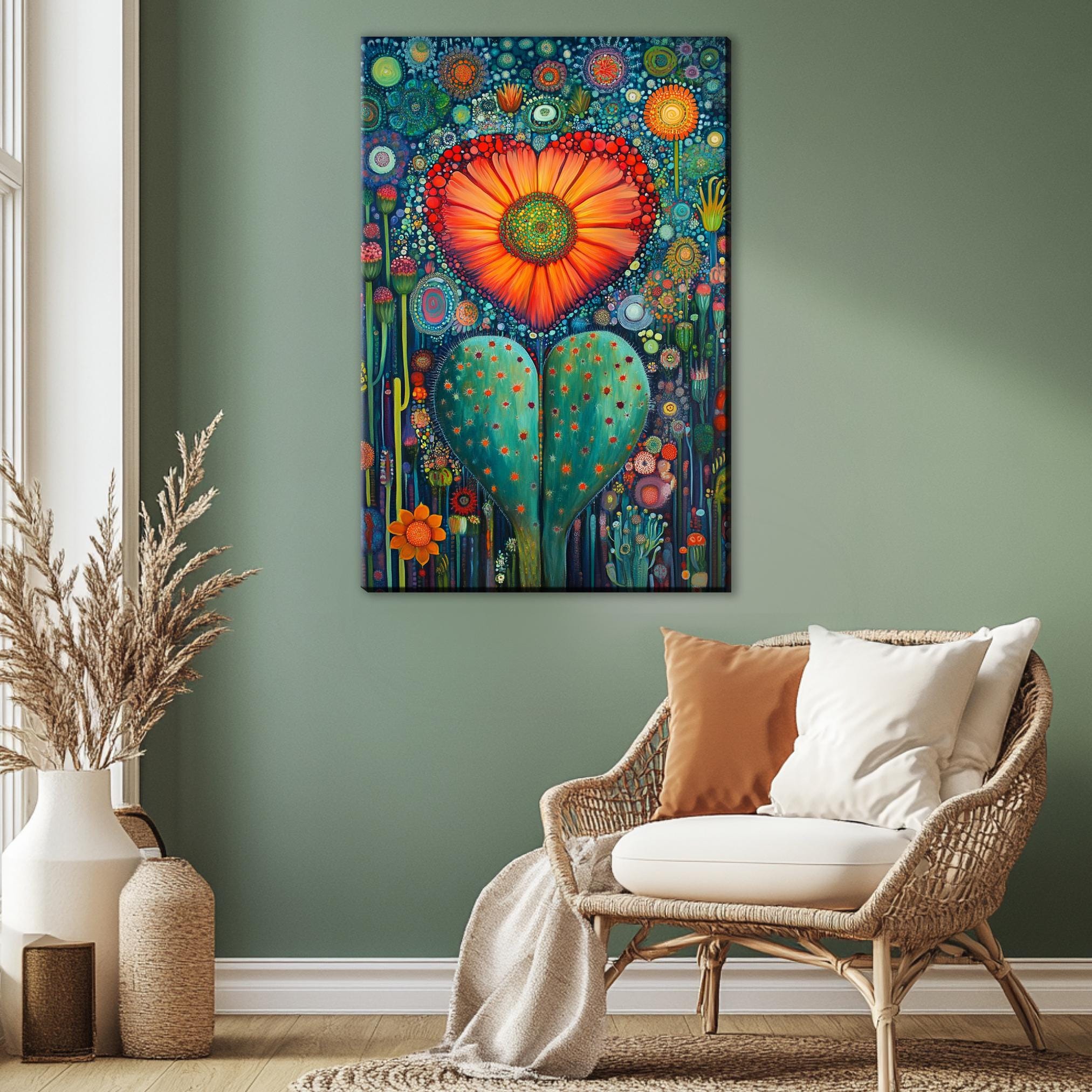 a room with a chair and a painting on the wall