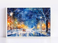 Enchanting Winter Scene Watercolor Wall Art, Giclee Print on Canvas, Artist Paper, Watercolor Paper, Available in Extra Large Sizes