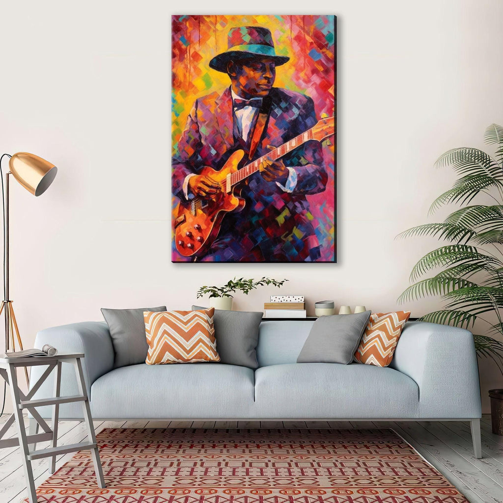 Jazz Guitarist Canvas - Large Pop Art Painting for Music Room Wall Art Decor