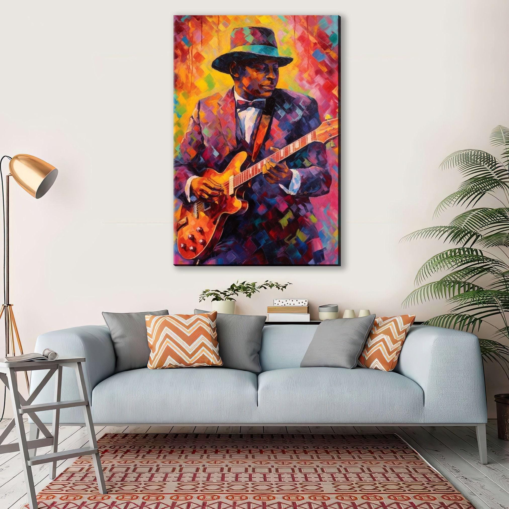 Jazz Guitarist Canvas - Large Pop Art Painting for Music Room Wall Art Decor