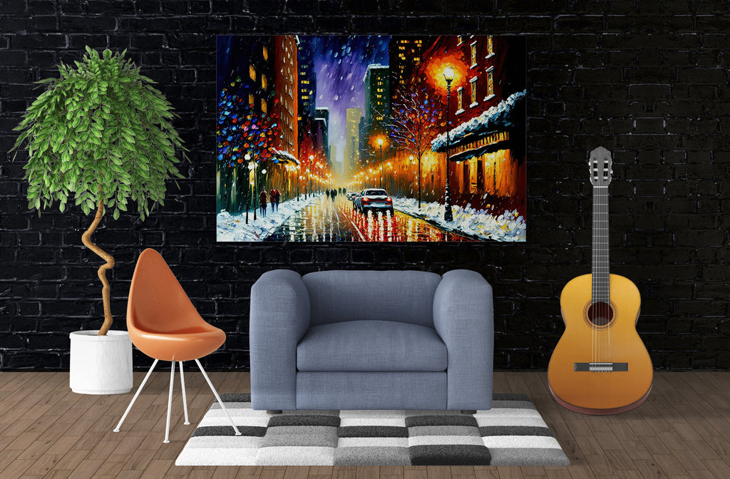 New York Snow Canvas – Cityscape Wall Art With Wooden Frame & Acid Free Ink Print