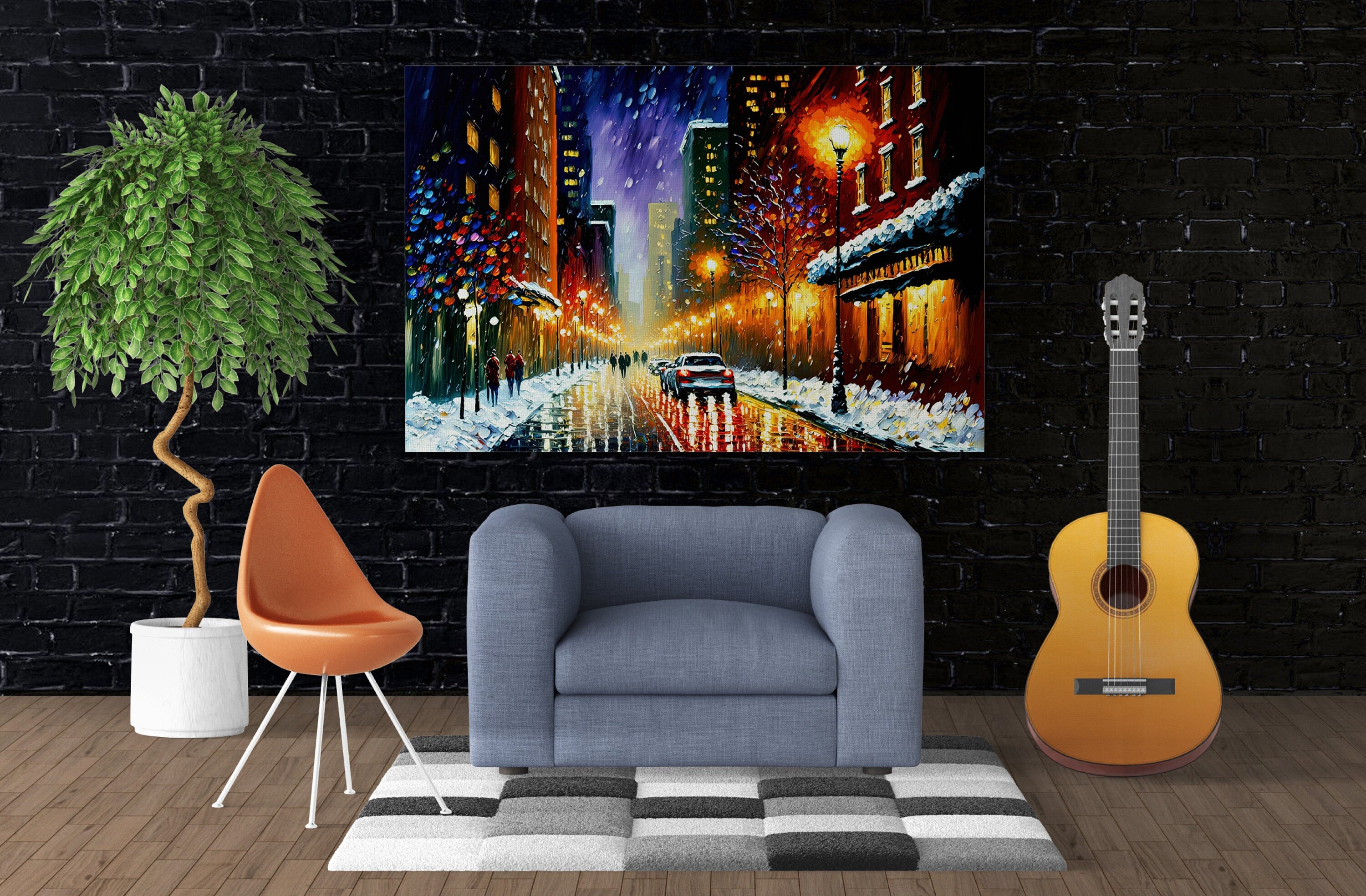 New York Snow Canvas – Cityscape Wall Art With Wooden Frame & Acid Free Ink Print