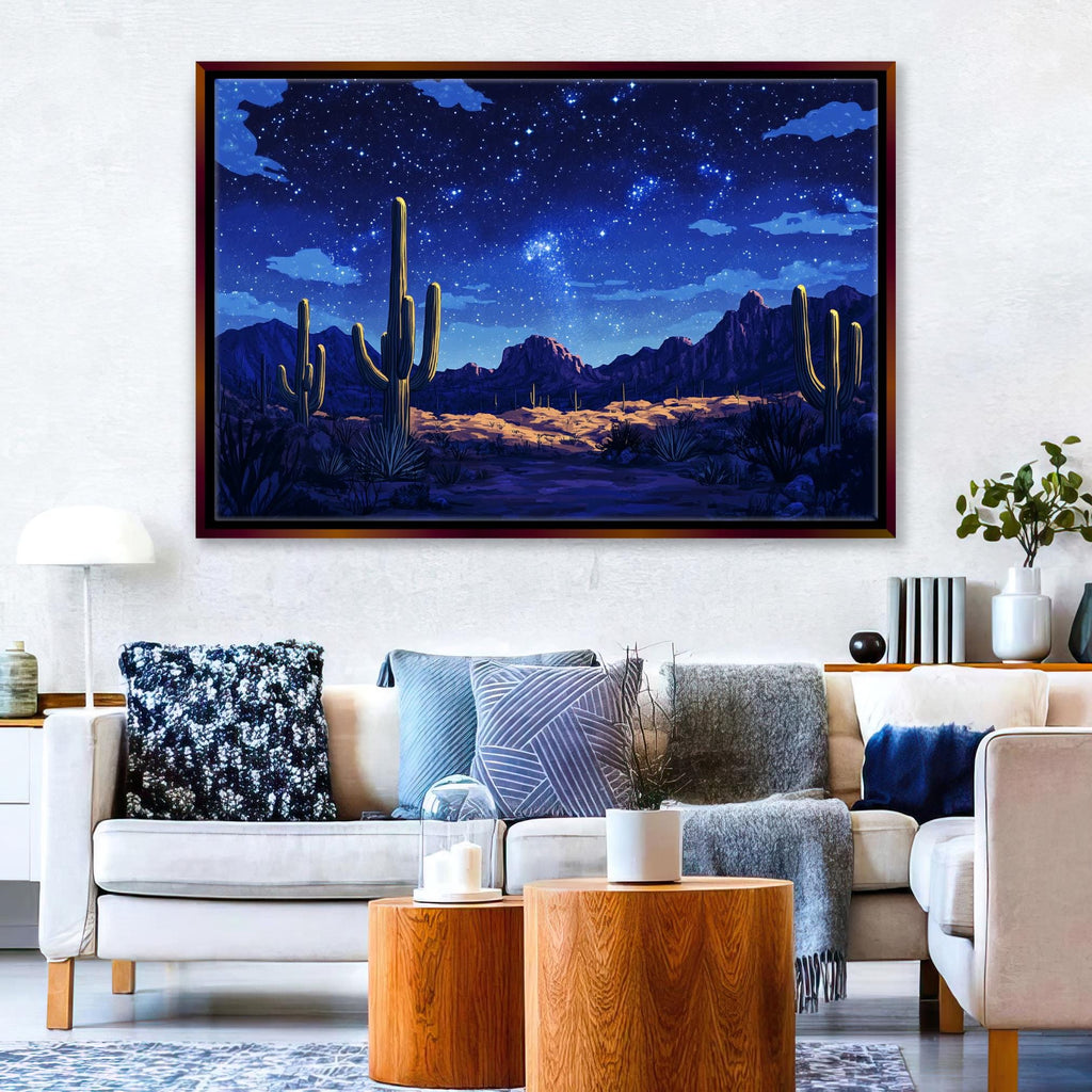 a living room filled with furniture and a painting on the wall