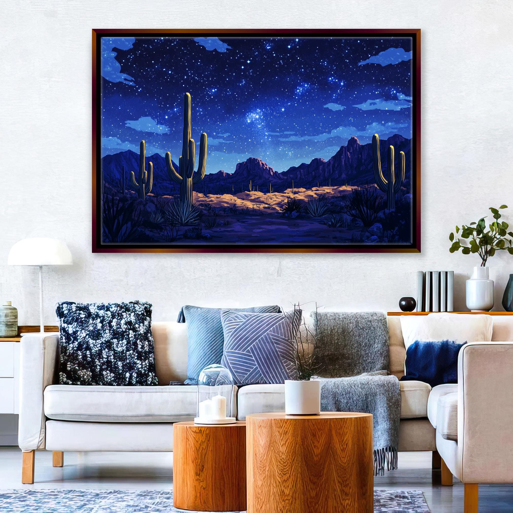 a living room filled with furniture and a painting on the wall