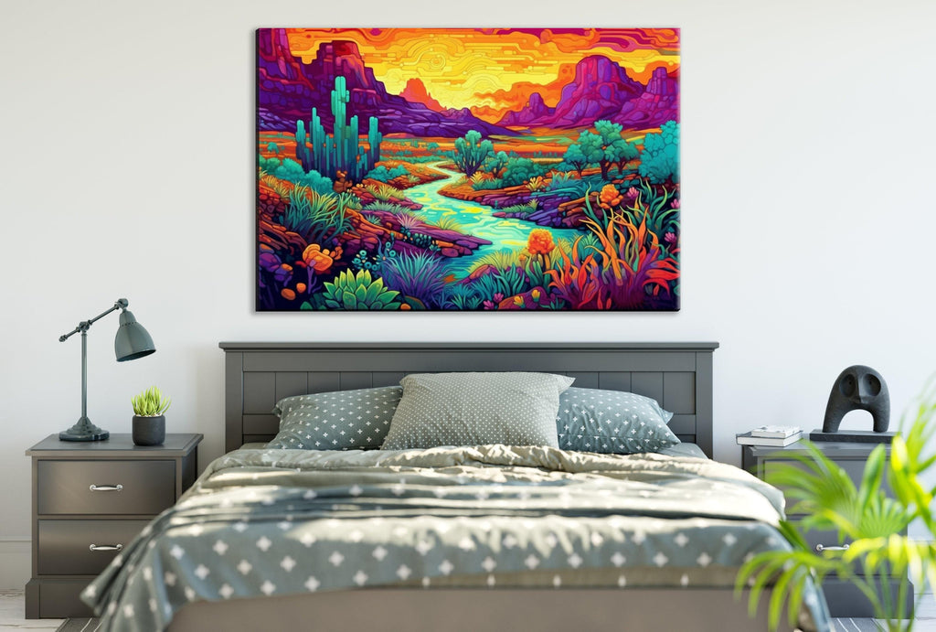 Neon Desert Canvas - Vibrant Southwest Wall Art | Phad Style Painting on Large Canvas