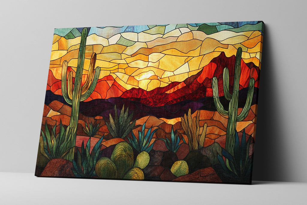 a painting of a desert scene with cacti