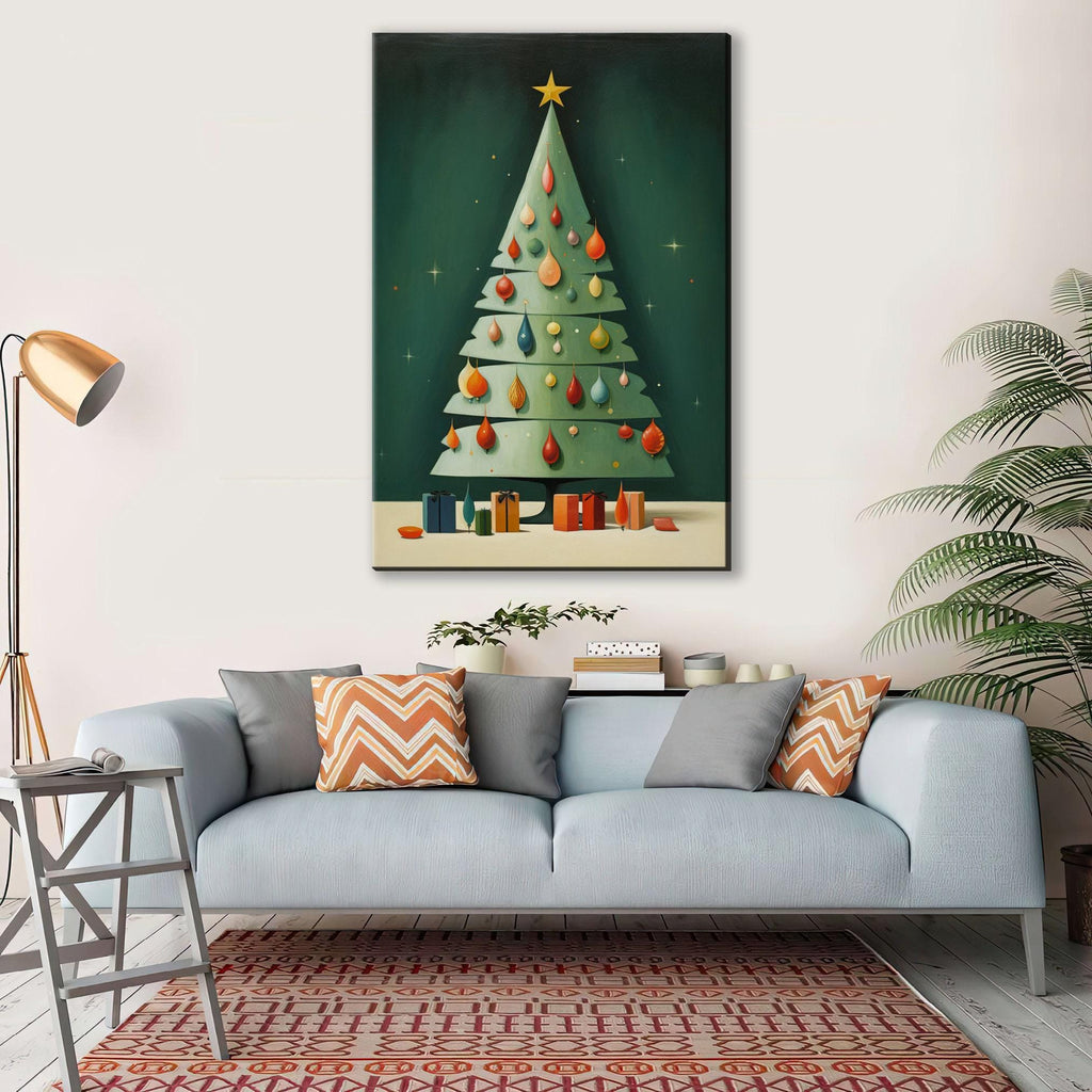 Christmas Tree Canvas Art - Retro Holiday Decor | Large Gallery Wrapped Print