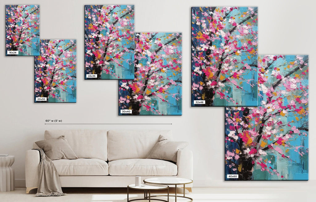 Cherry Blossom Canvas – Large Canvas Art | Abstract Floral Wall Decor in Pink & Blue