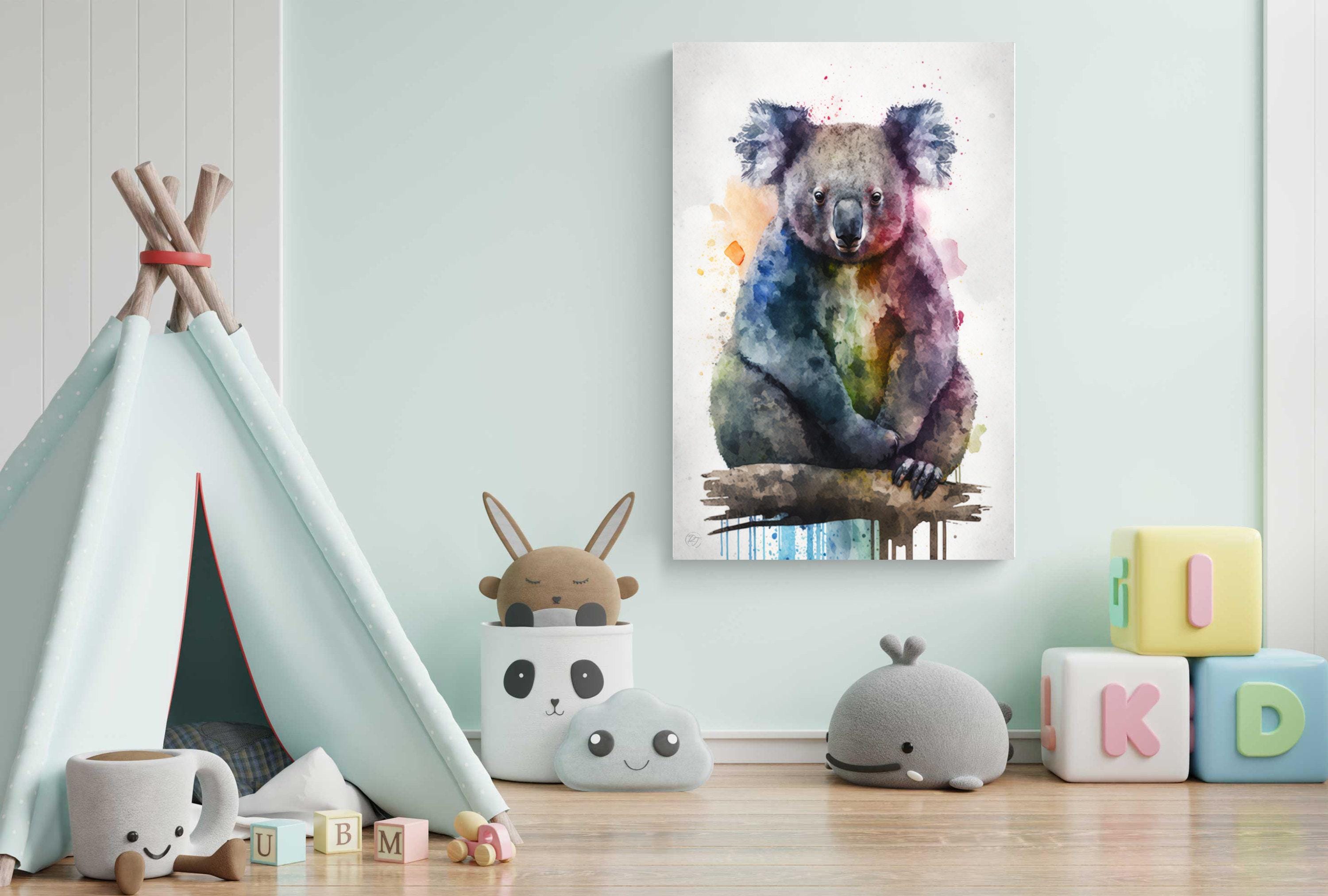 Wildlife Elegance: Koala Bear Watercolor Painting, Giclee Print on Canvas, Artist Paper, Watercolor Paper, Available in Extra Large Sizes
