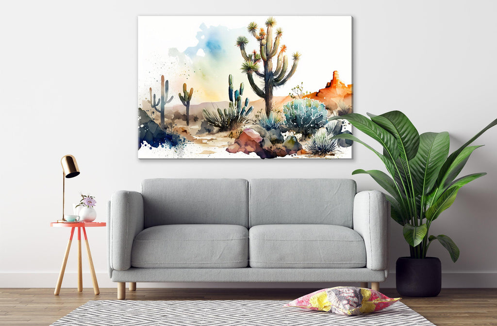 Serenity in the Sands: Watercolor Desert Painting, Giclee Print on Canvas, Artist Paper, Watercolor Paper, Available in Extra Large Sizes