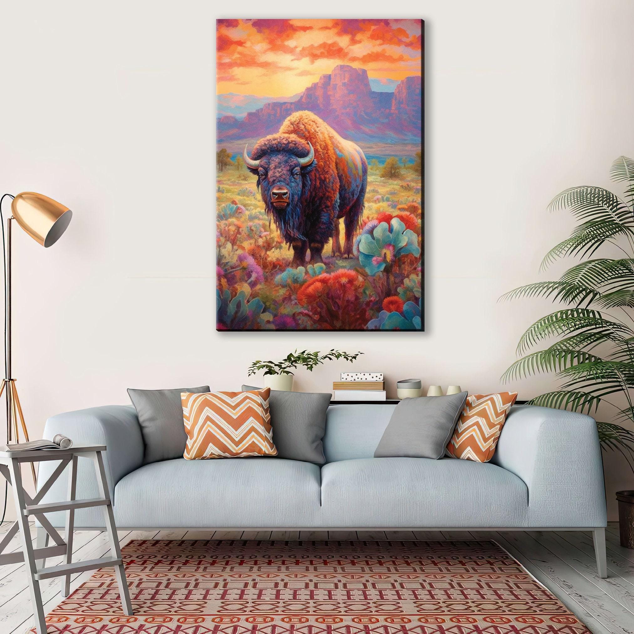 American Bison Wall Art - Large Canvas Print | Texas Wildlife Decor, Rustic Farmhouse