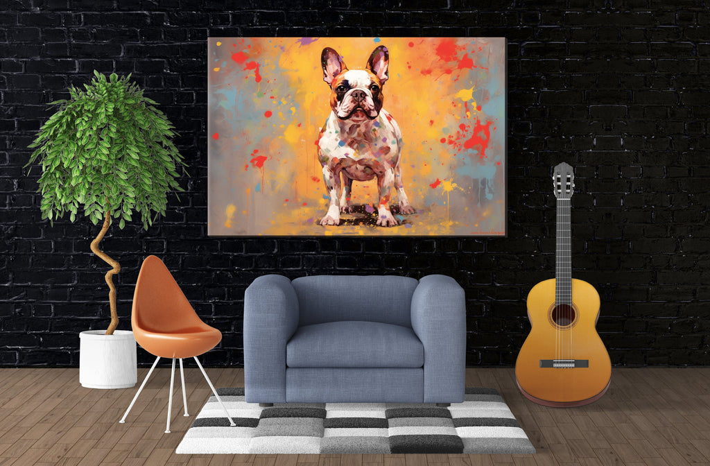 French Bulldog Painting - Gallery Wrapped Canvas Wall Art | Colorful Bulldog Portrait