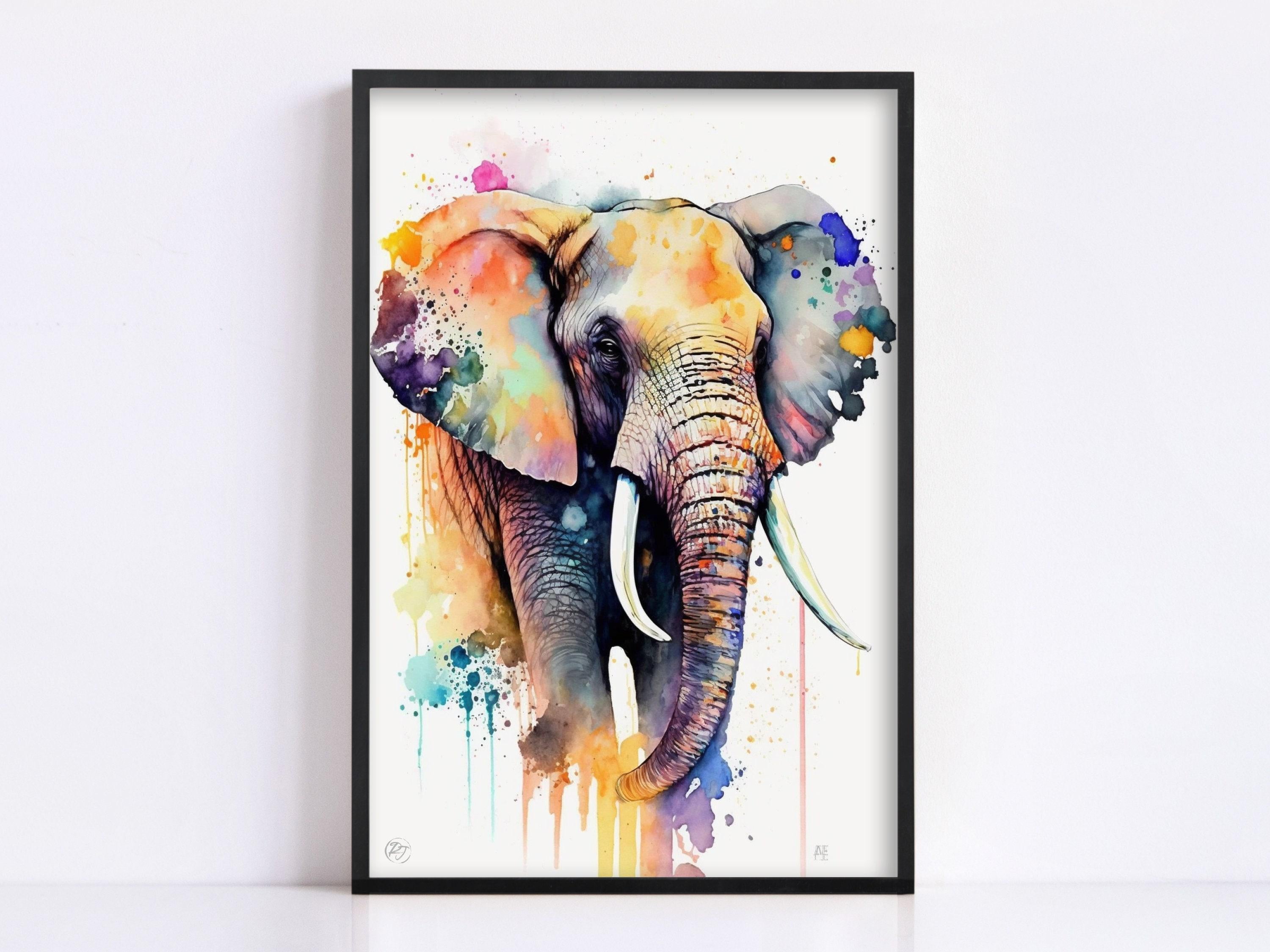 Graceful Elephant Portrait: Watercolor Wall Decor, Giclee Print on Canvas, Artist Paper, Watercolor Paper, Available in Extra Large Sizes