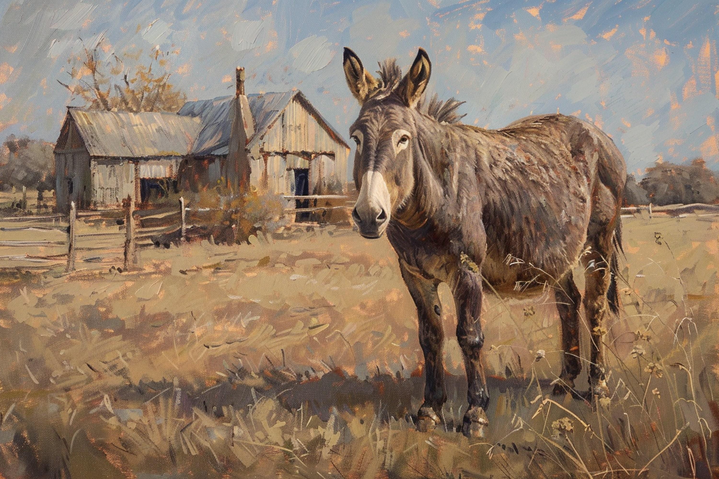 Rustic Texas Donkey Art – Large Gallery Wrapped Canvas | Western Ranch Decor