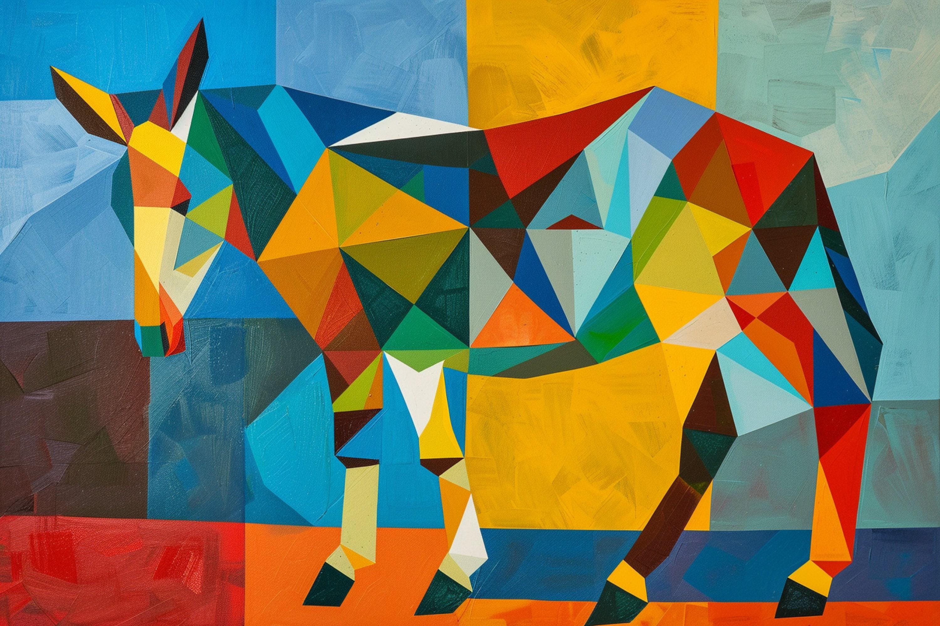 Geometric Donkey Art - Mid Century Modern Large Canvas Art | Ready to Hang Gallery Wrapped Canvas